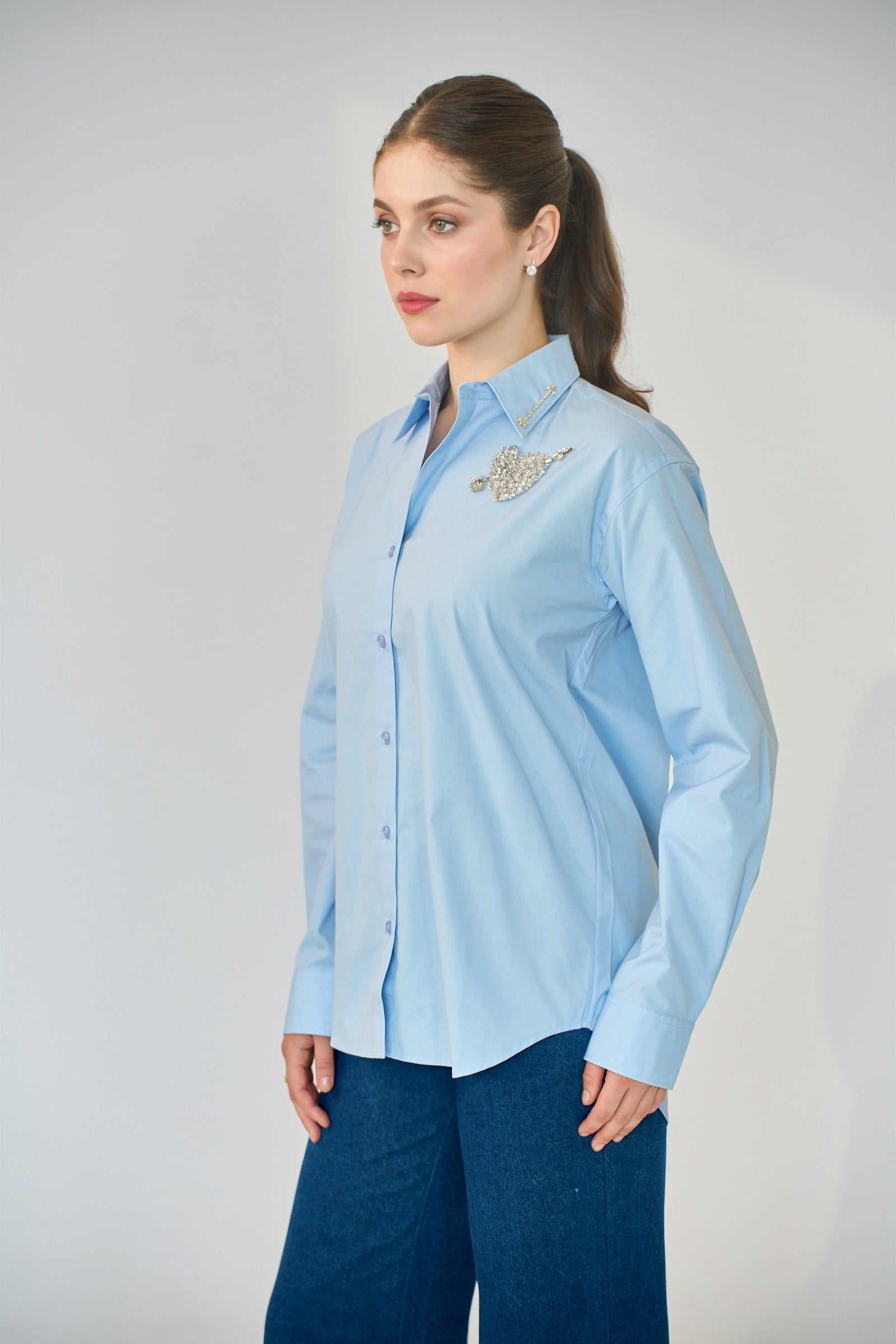 Crystal Heart Poplin Shirt in Sky Blue