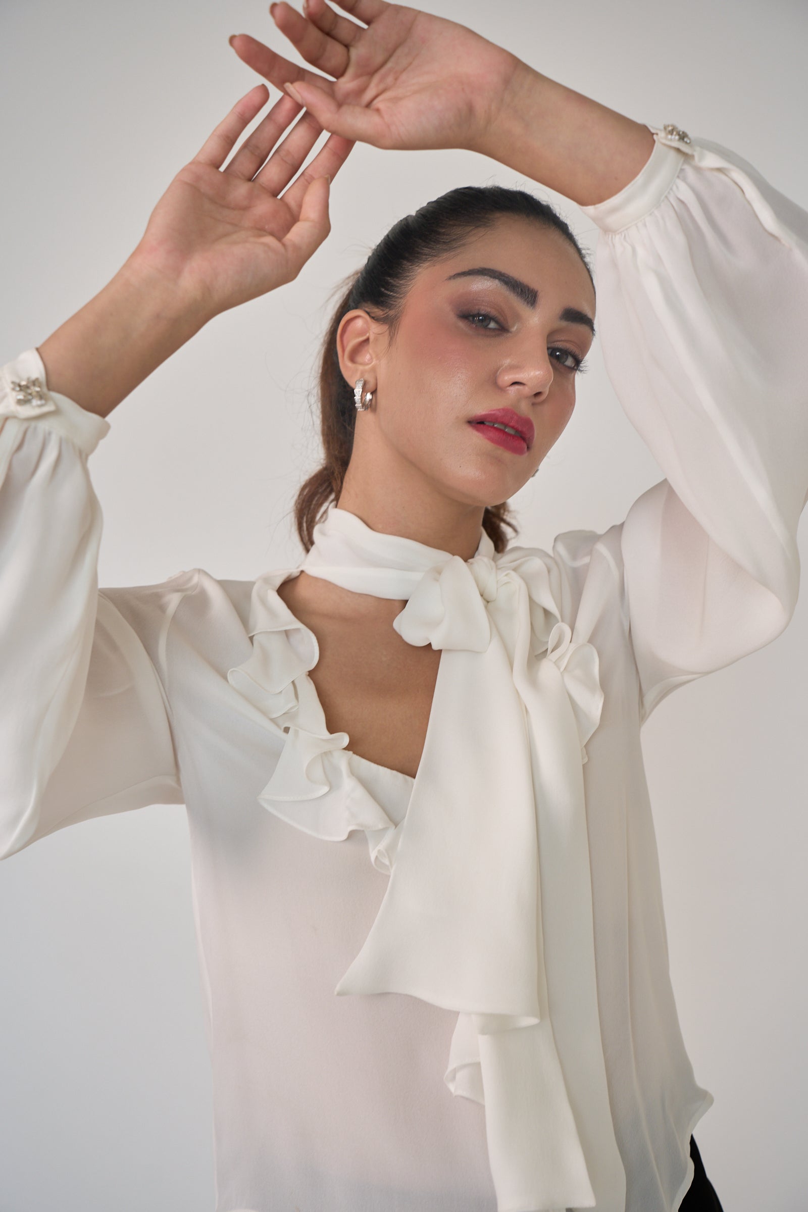 Pussy Bow Blouse in Ivory