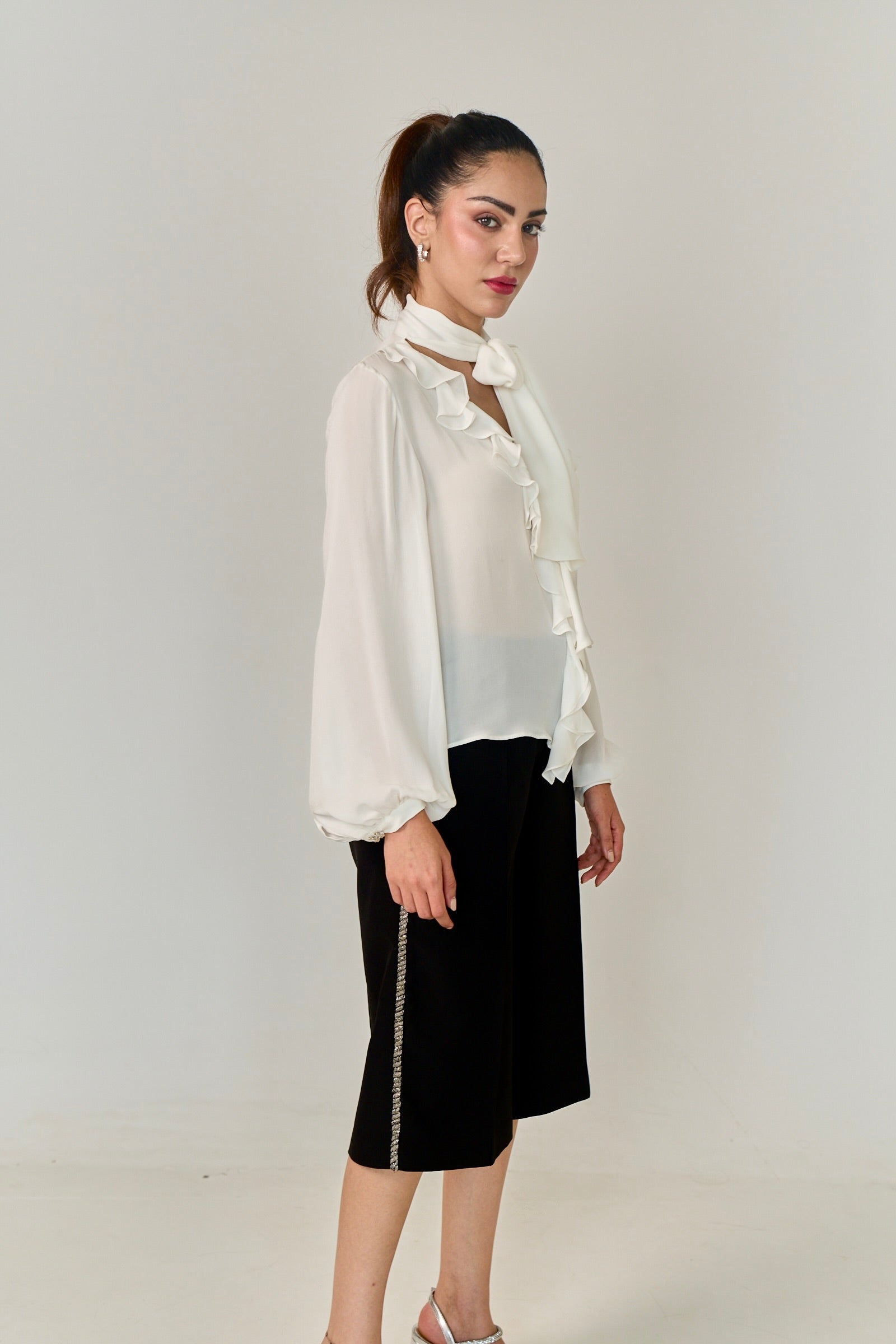 Pussy Bow Blouse in Ivory