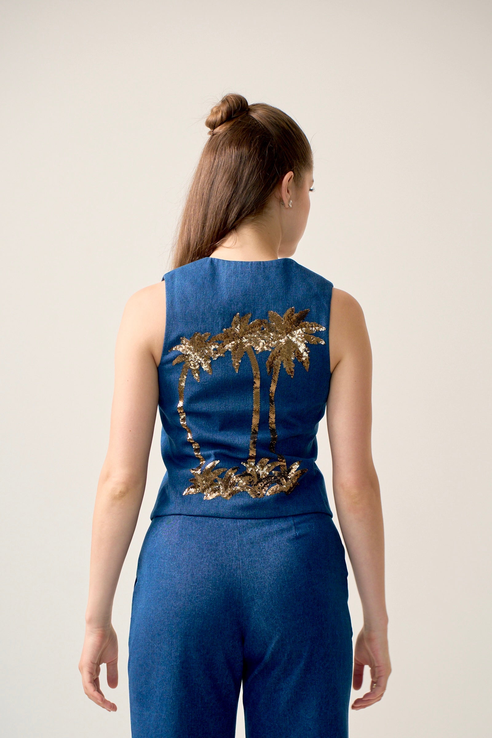 Bombay Denim Vest in Indigo & Vintage Gold