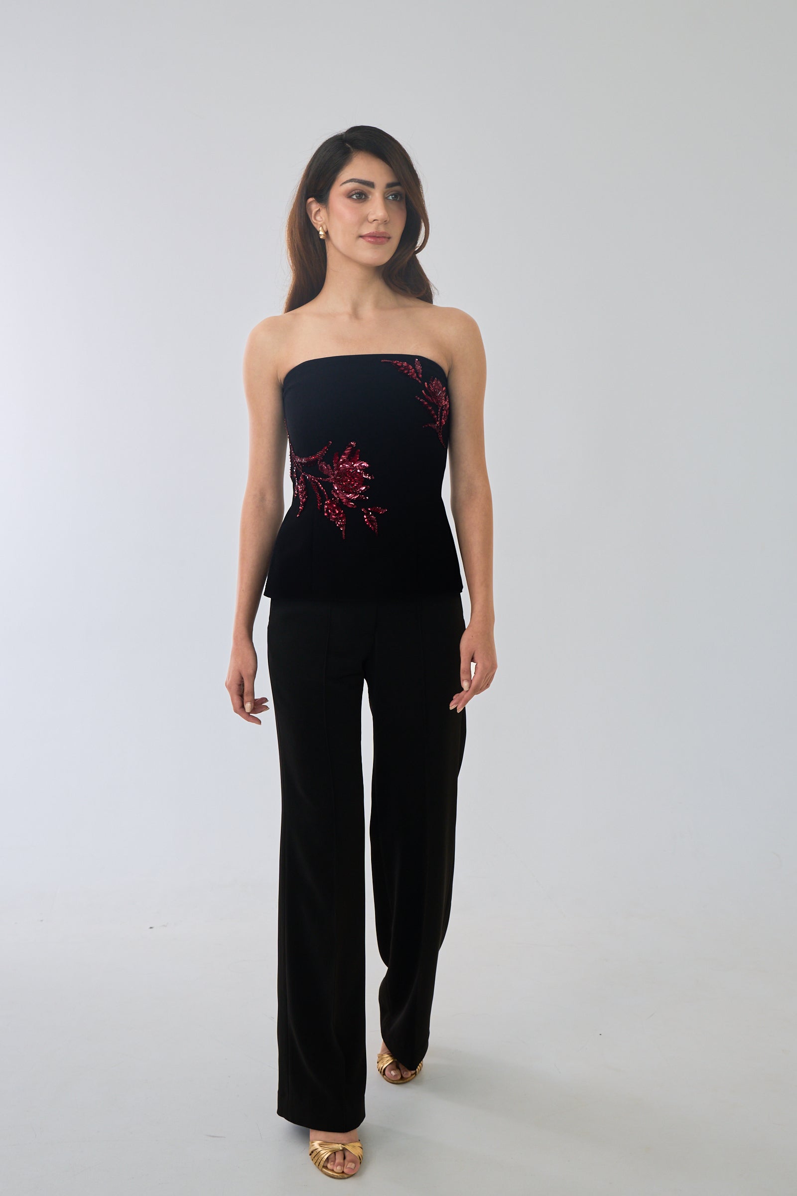 Kylie Waist Cincher Bustier in Burgundy & Black
