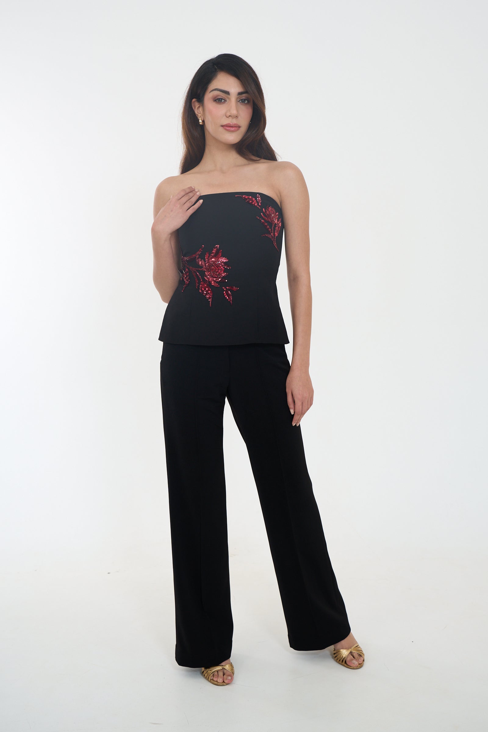 Kylie Waist Cincher Bustier in Burgundy & Black