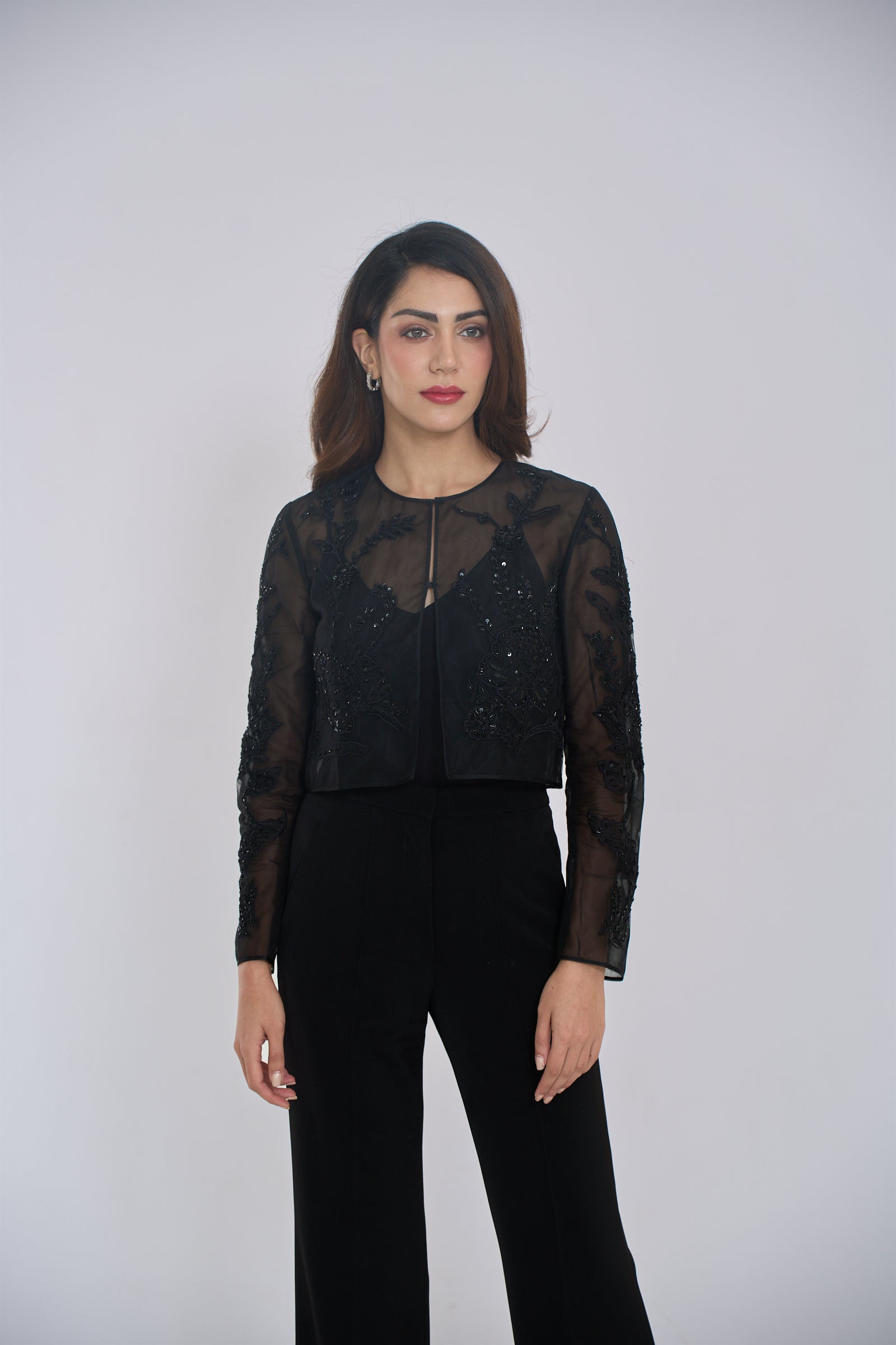 Black Embroidered Floral Bolero Jacket