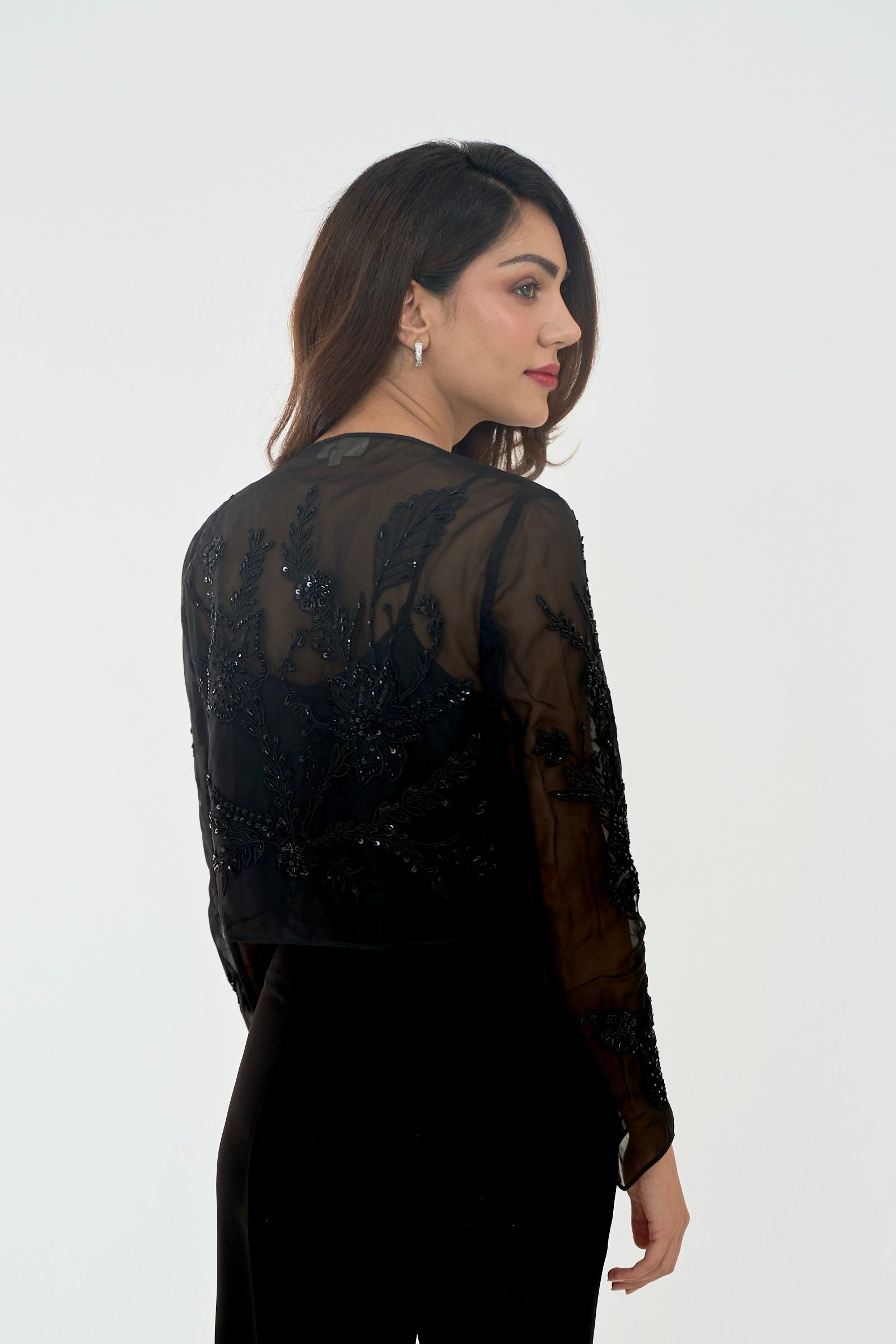 Black Embroidered Floral Bolero Jacket