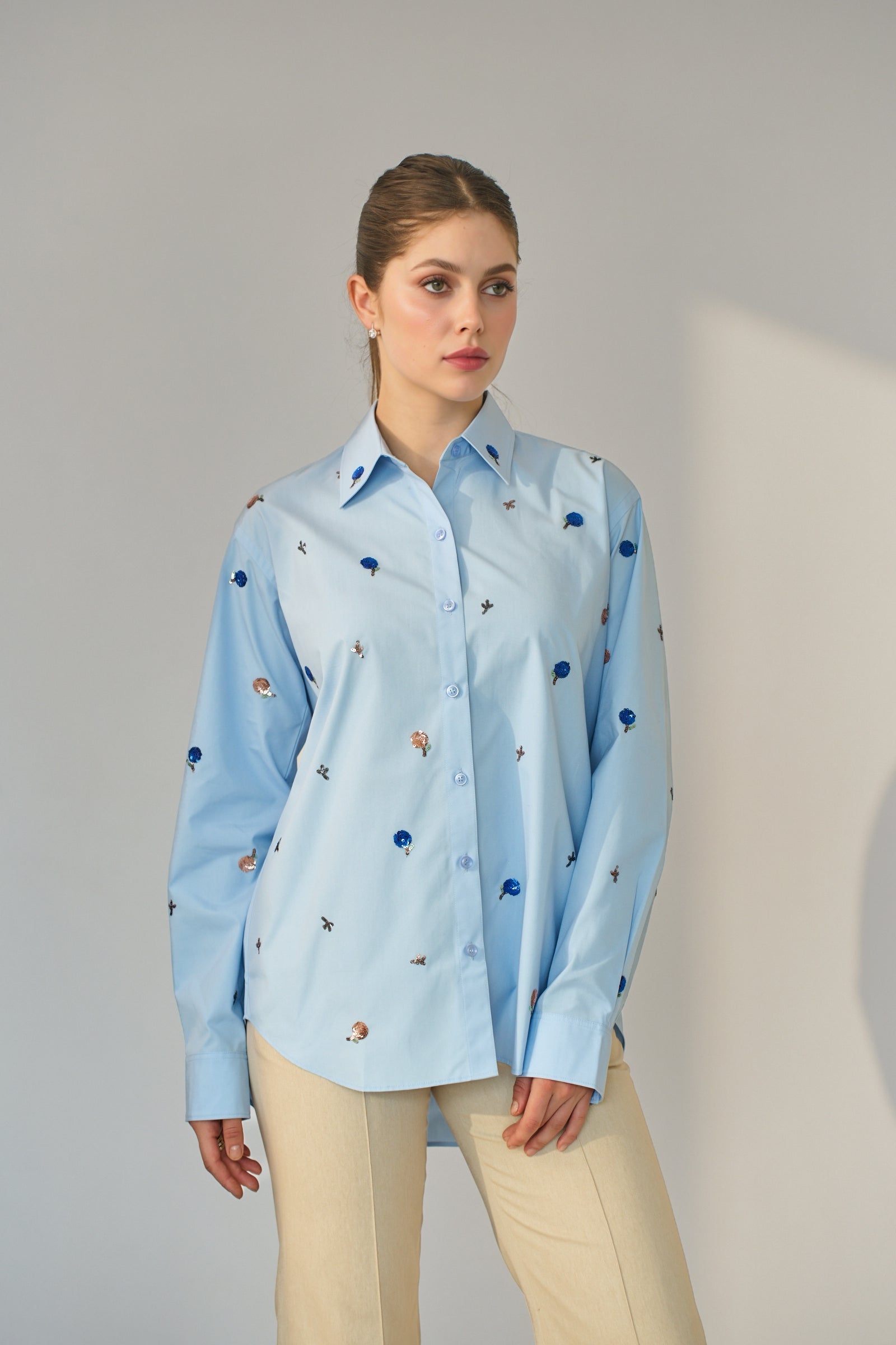 Daisy Poplin Shirt in Sky Blue