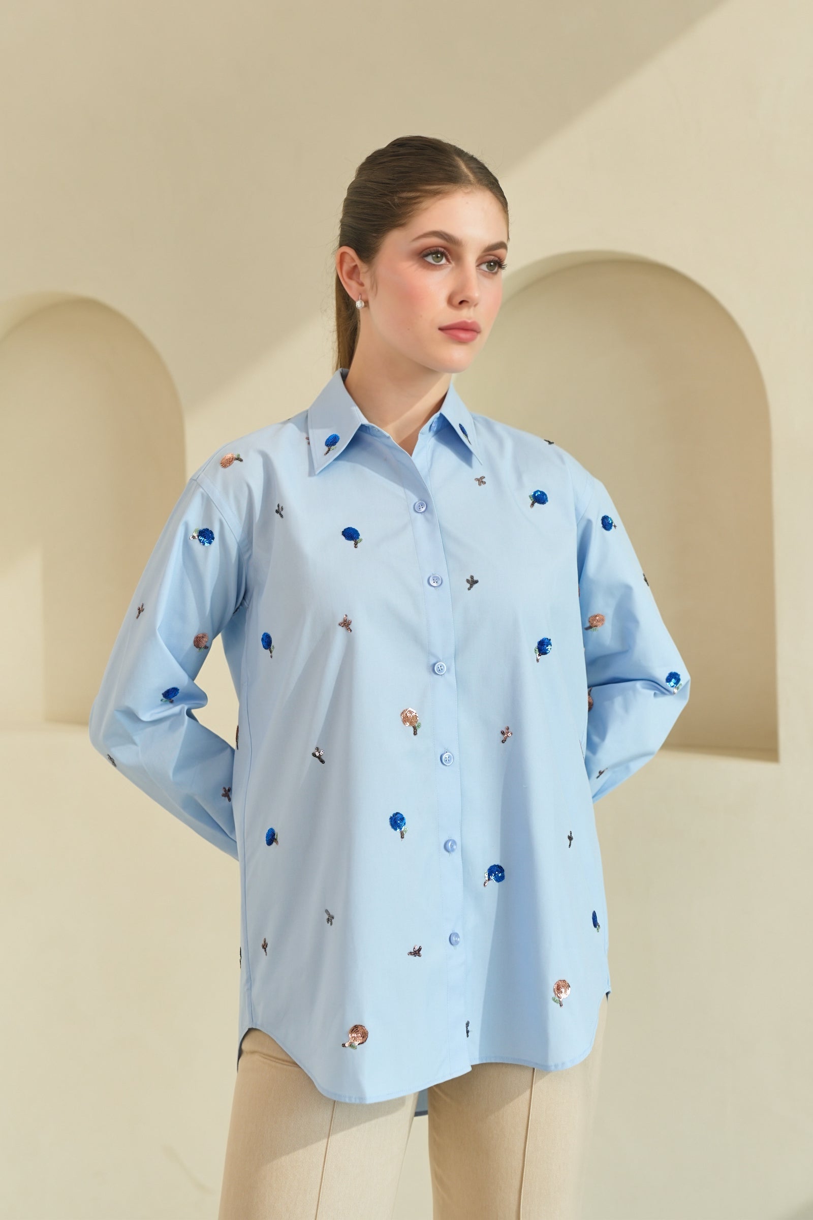 Daisy Poplin Shirt in Sky Blue