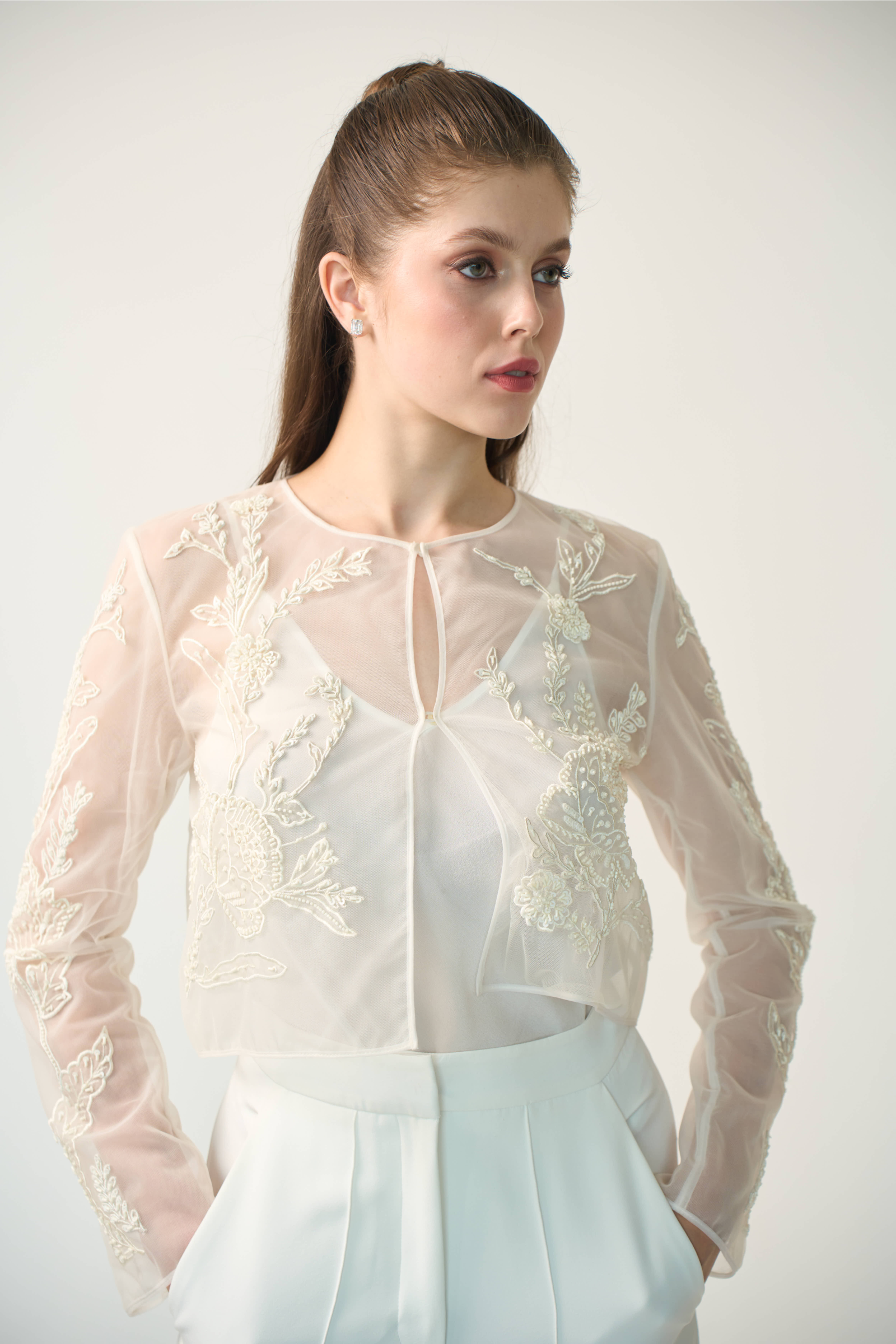 Off-White Embroidered Floral Bolero Jacket