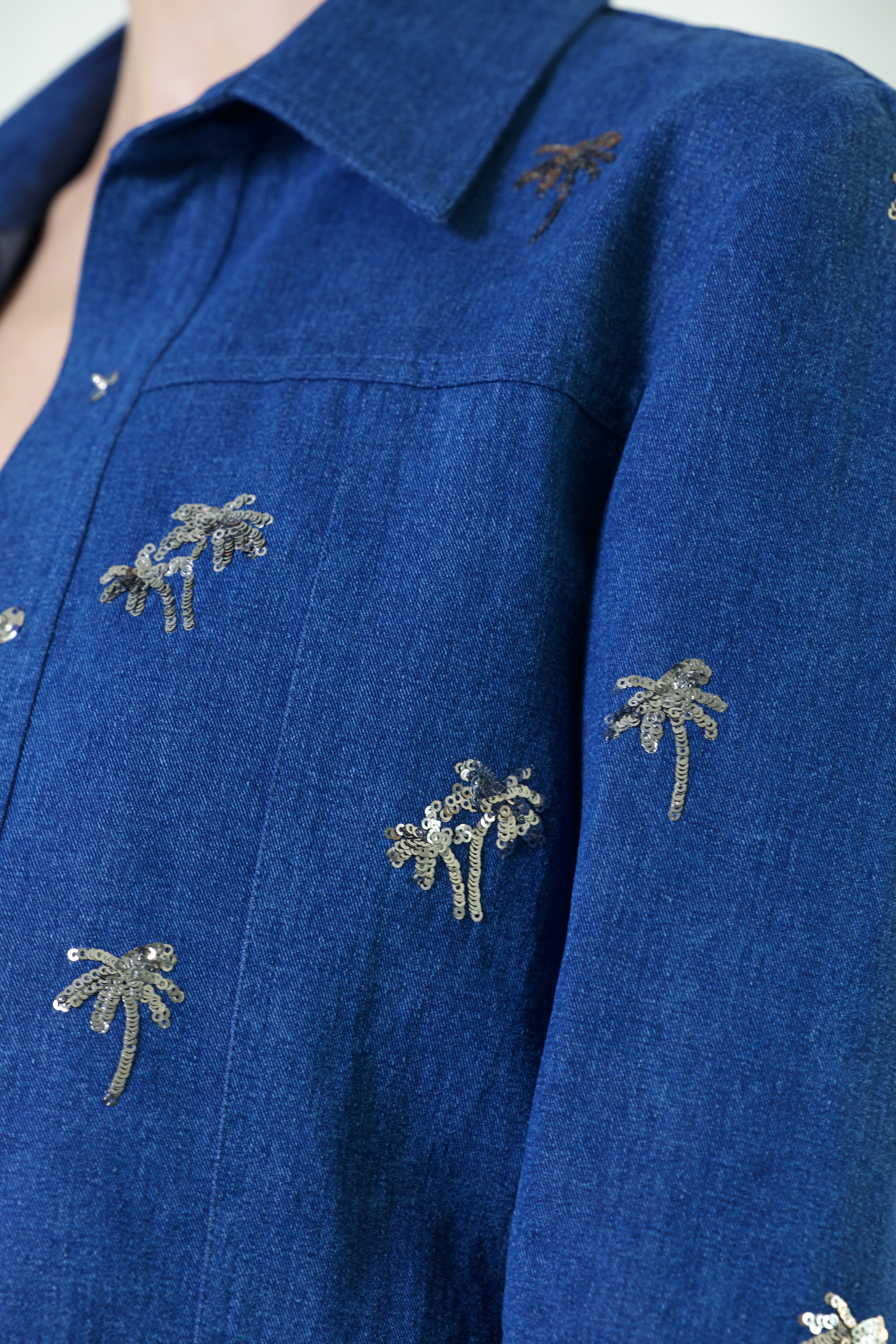 Bombay Denim Jacket in Indigo & Vintage Silver