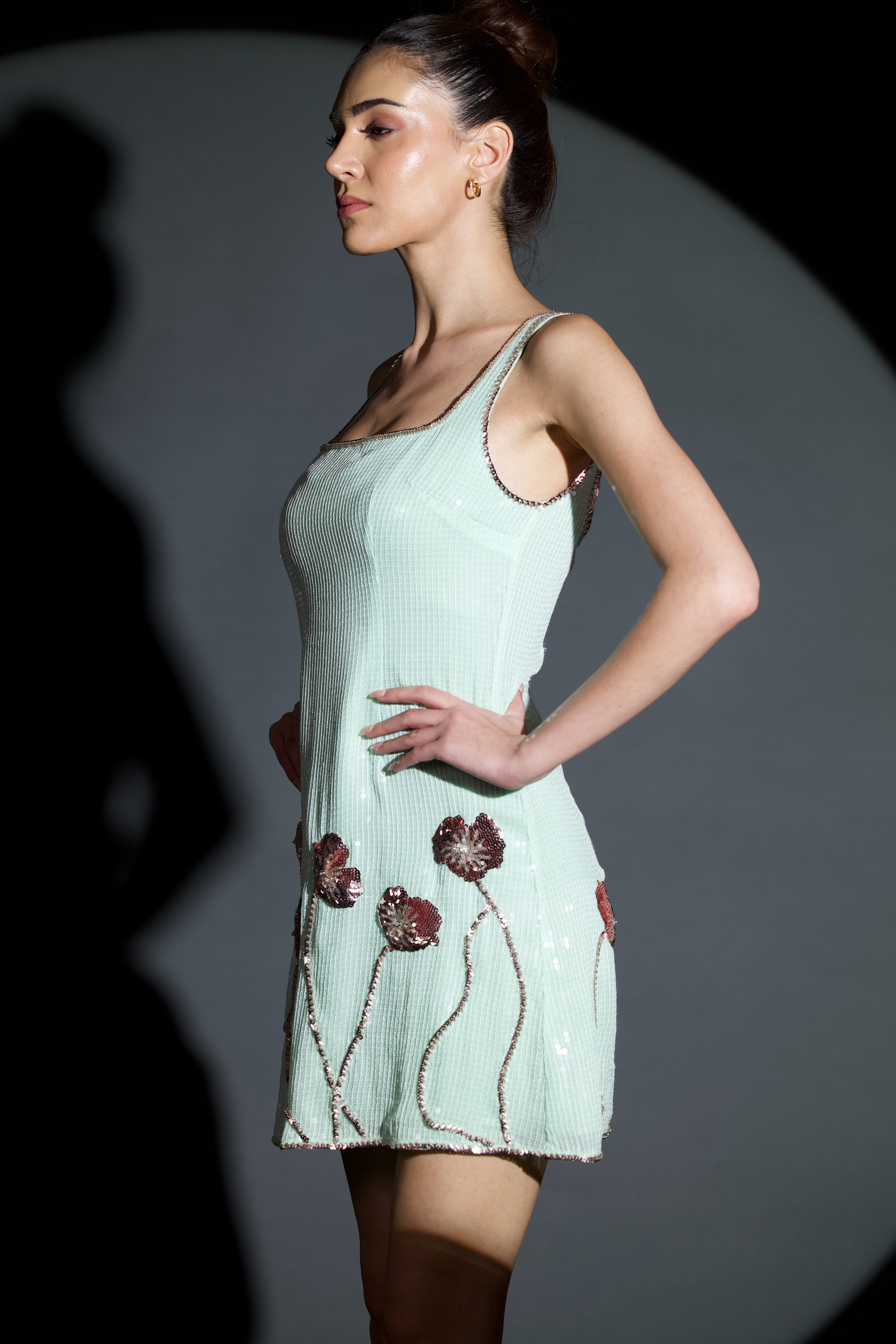 Sequined Peonies Mini Dress