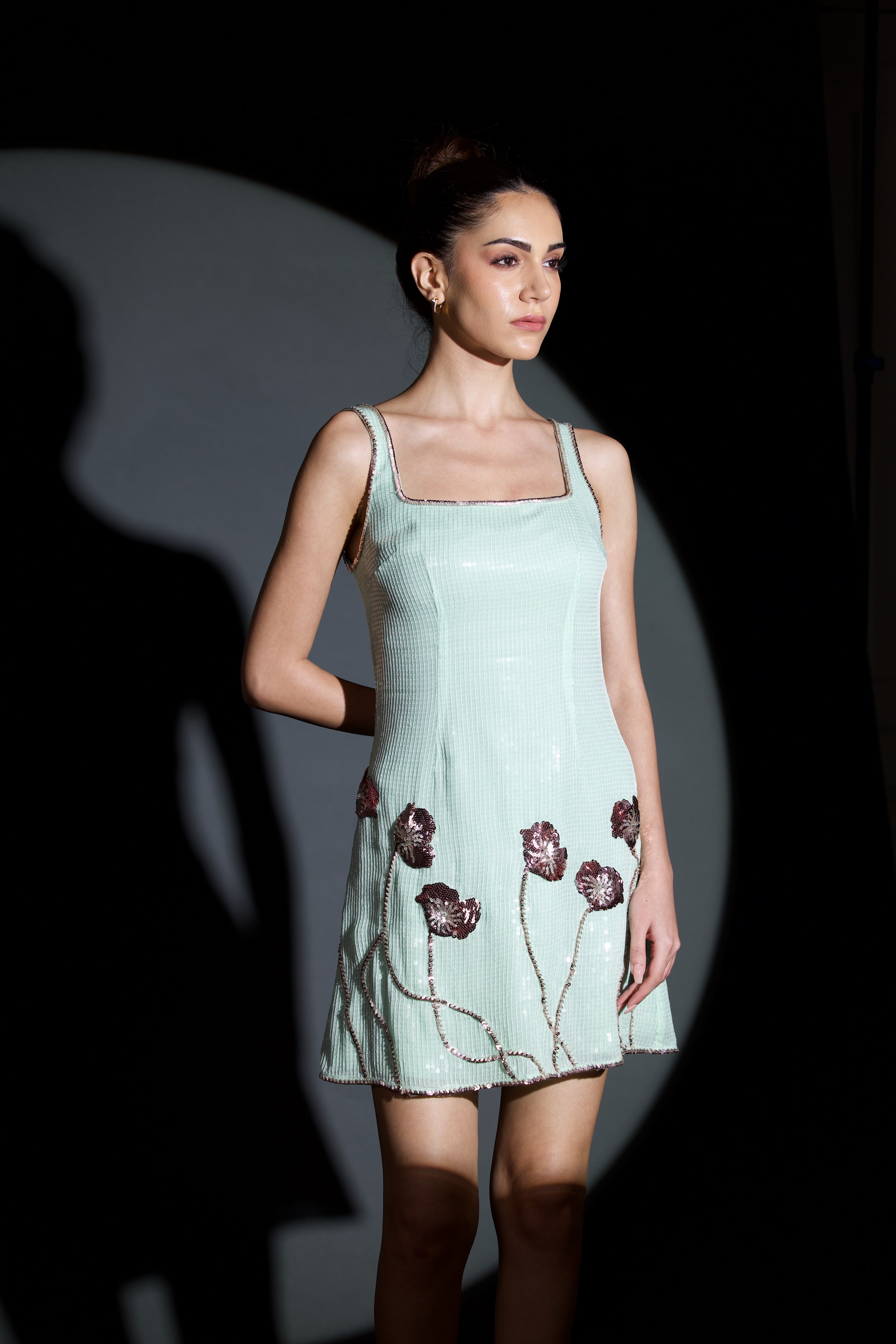 Sequined Peonies Mini Dress