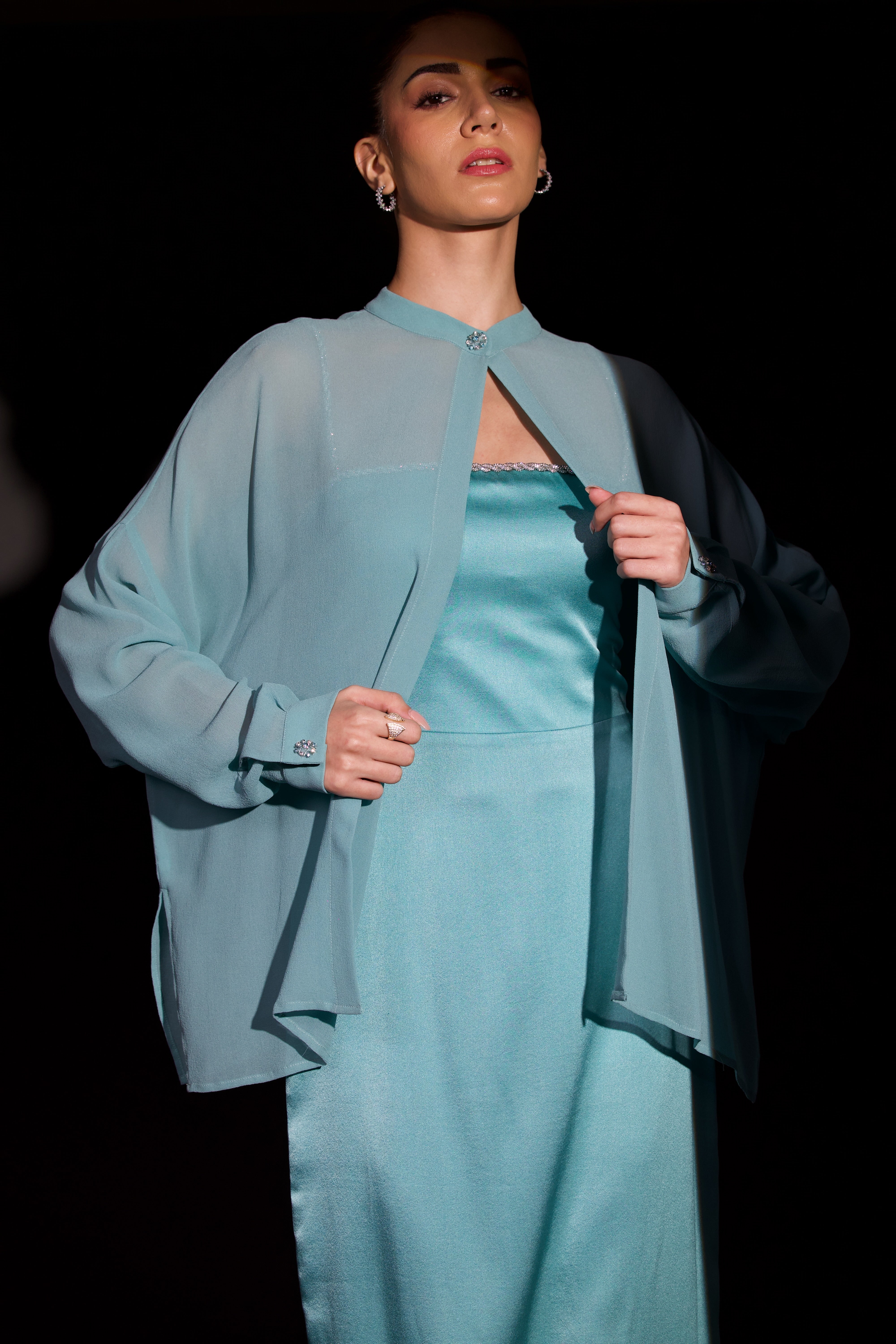 Silk Flowy Shirt with Crystal Buttons