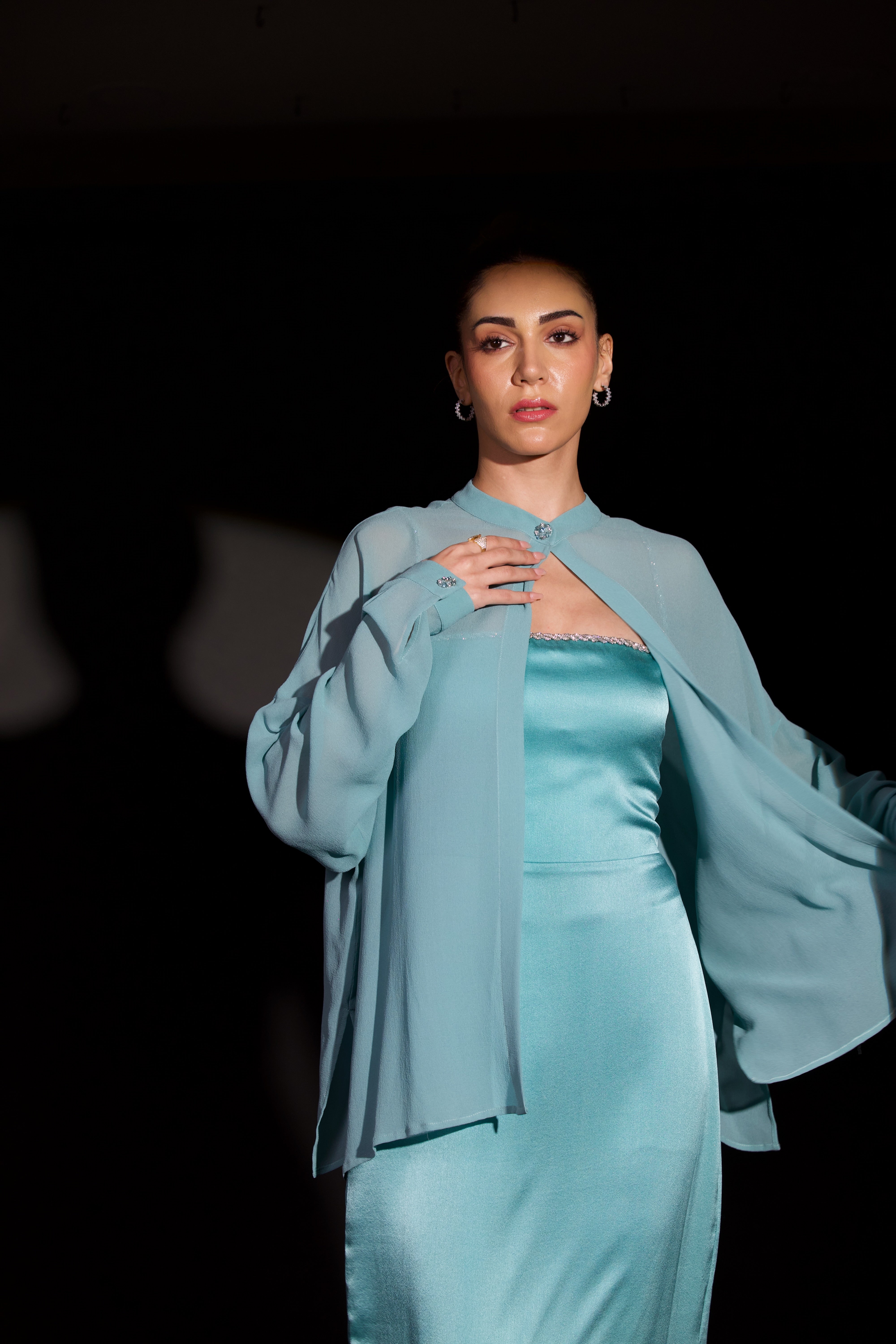 Silk Flowy Shirt with Crystal Buttons