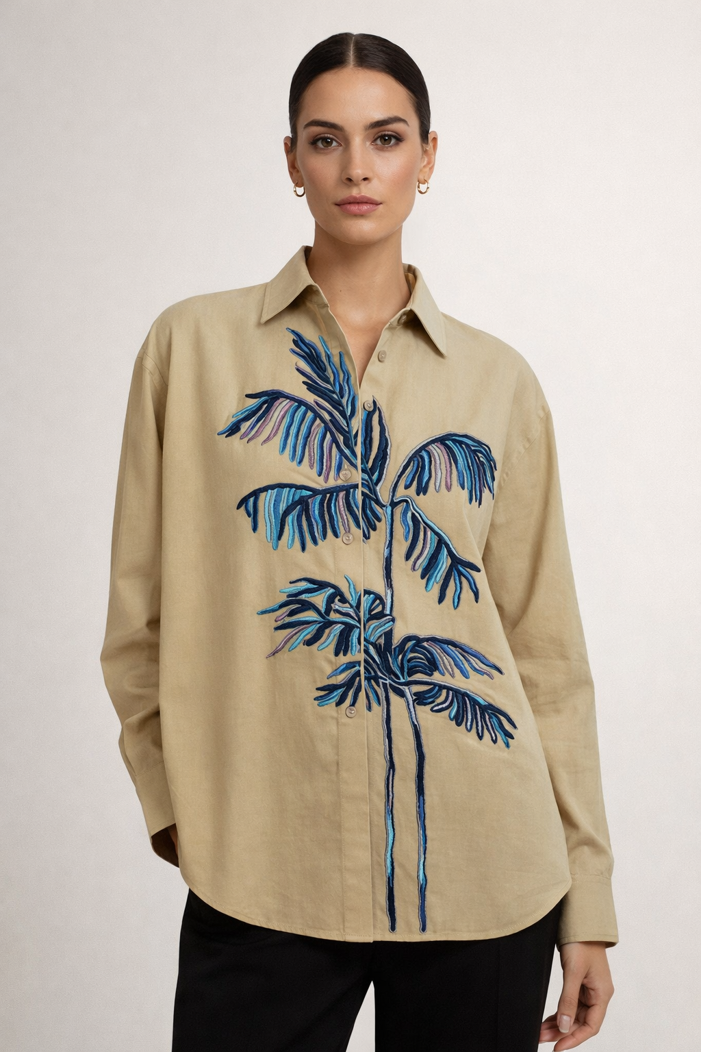 Maldives Palm Shirt in Teal Blue