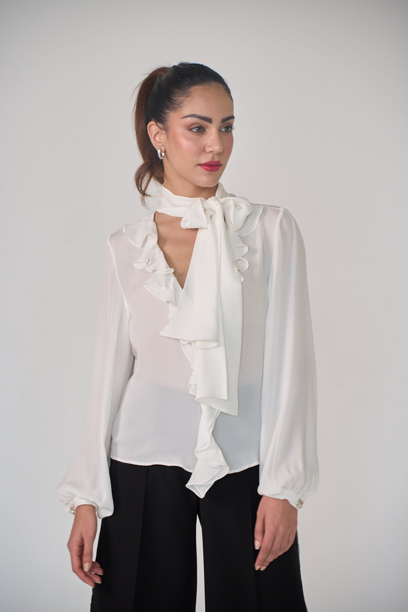 Pussy Bow Blouse in Ivory