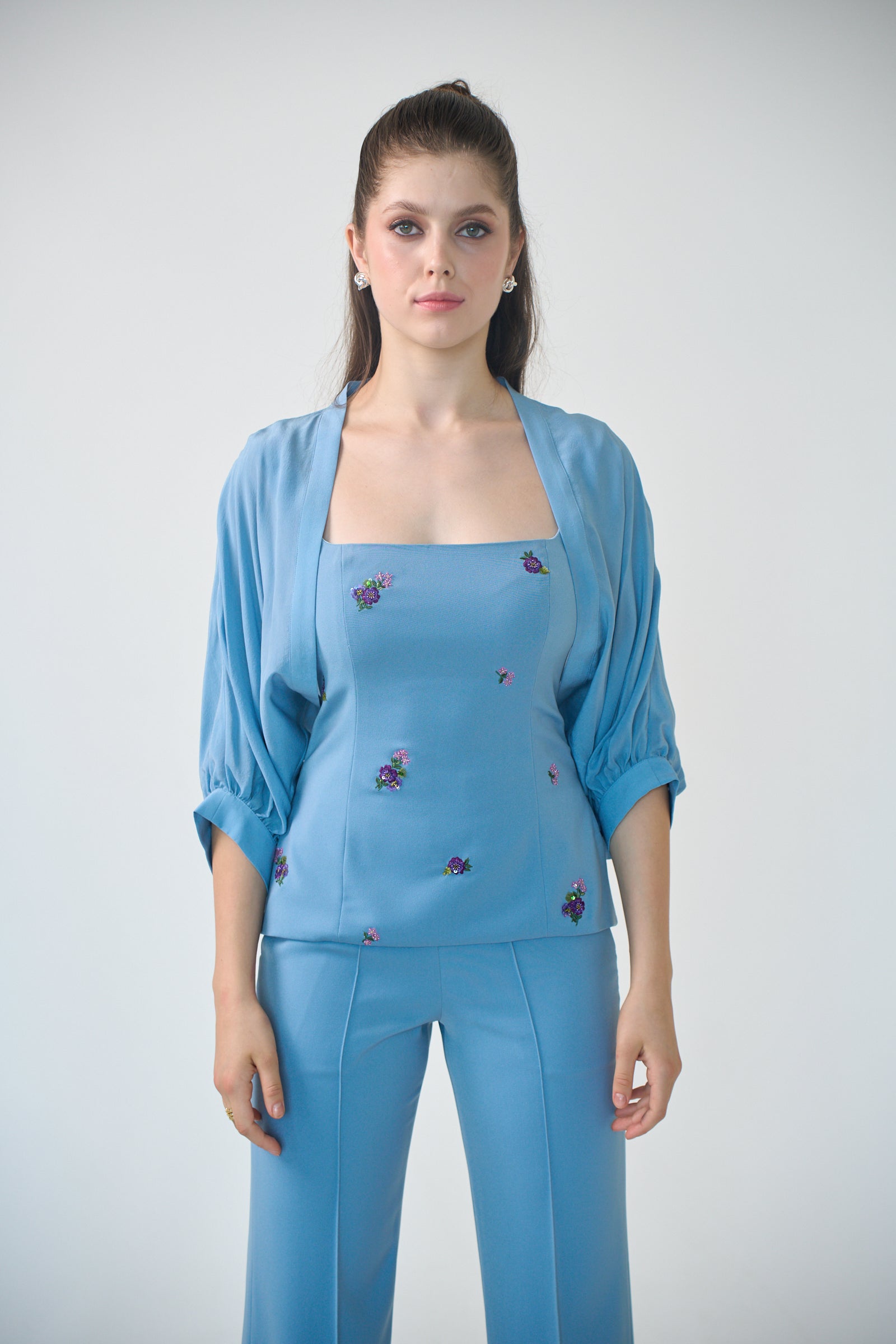 Silk Cropped Cape in Cornflower Blue