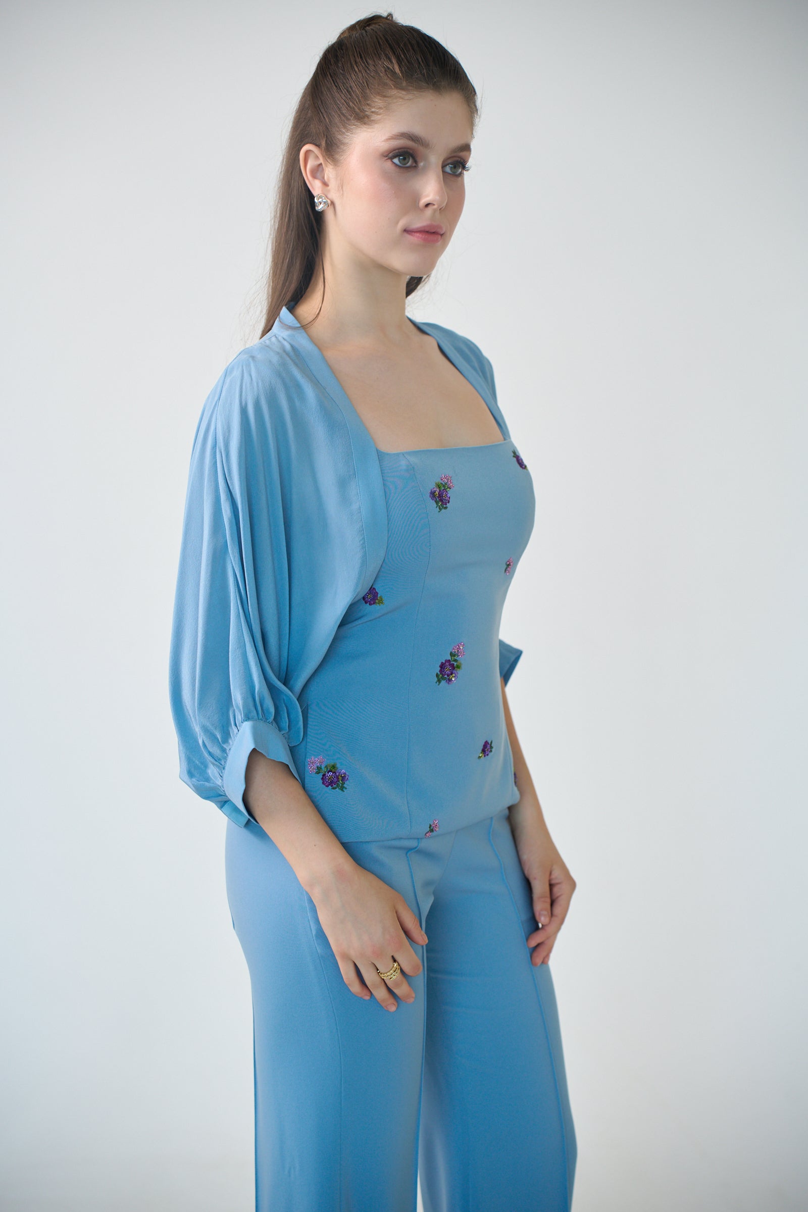 Silk Cropped Cape in Cornflower Blue