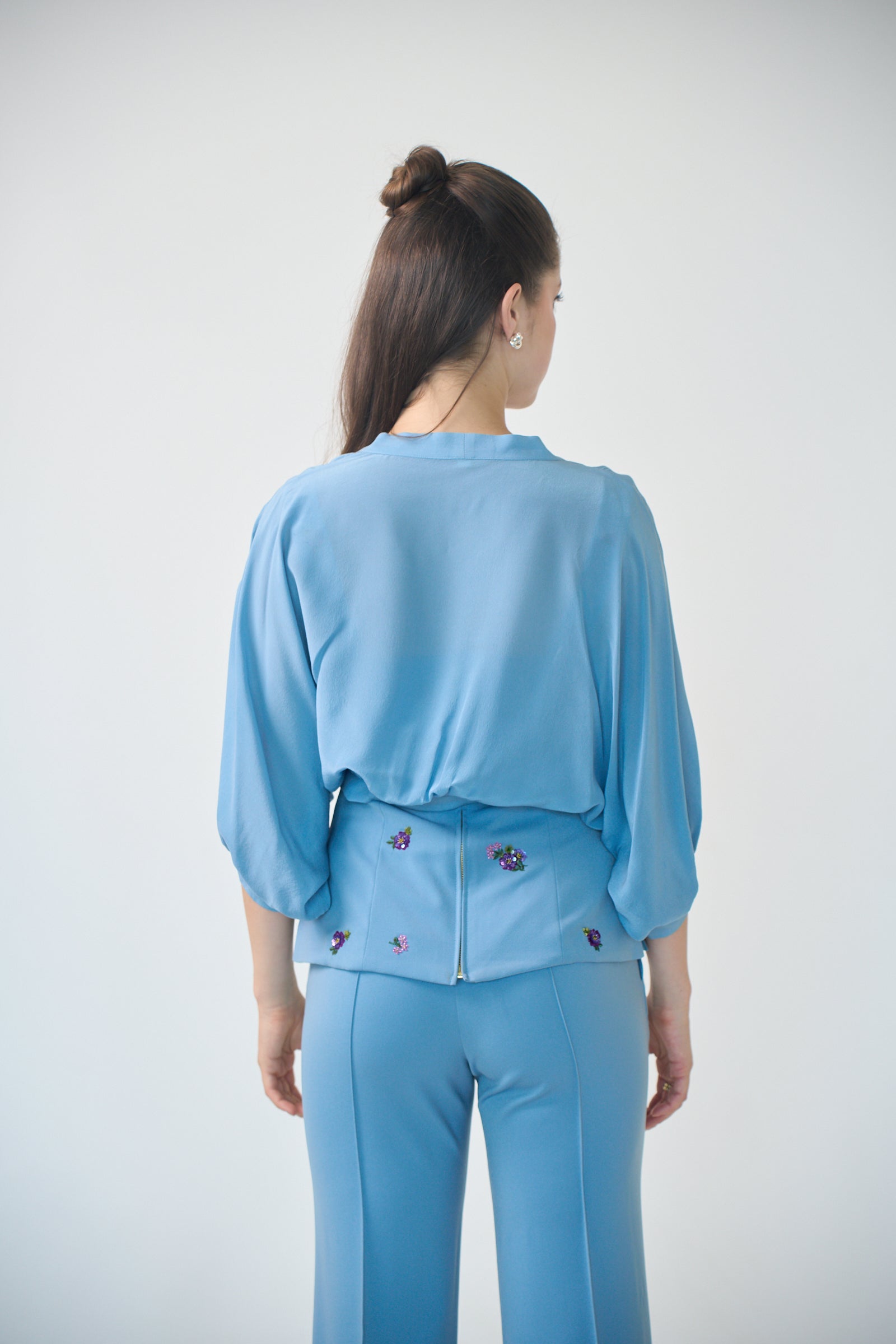 Silk Cropped Cape in Cornflower Blue
