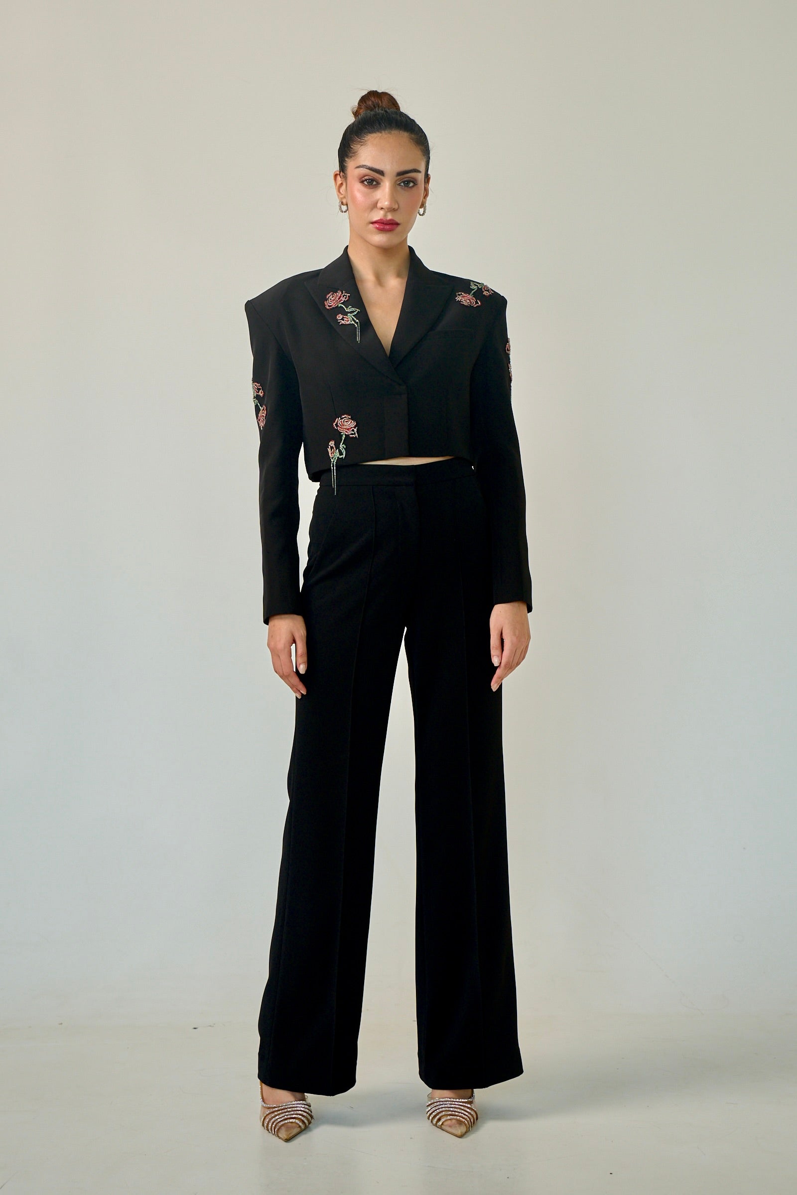 Falling Roses Crop Jacket in Black