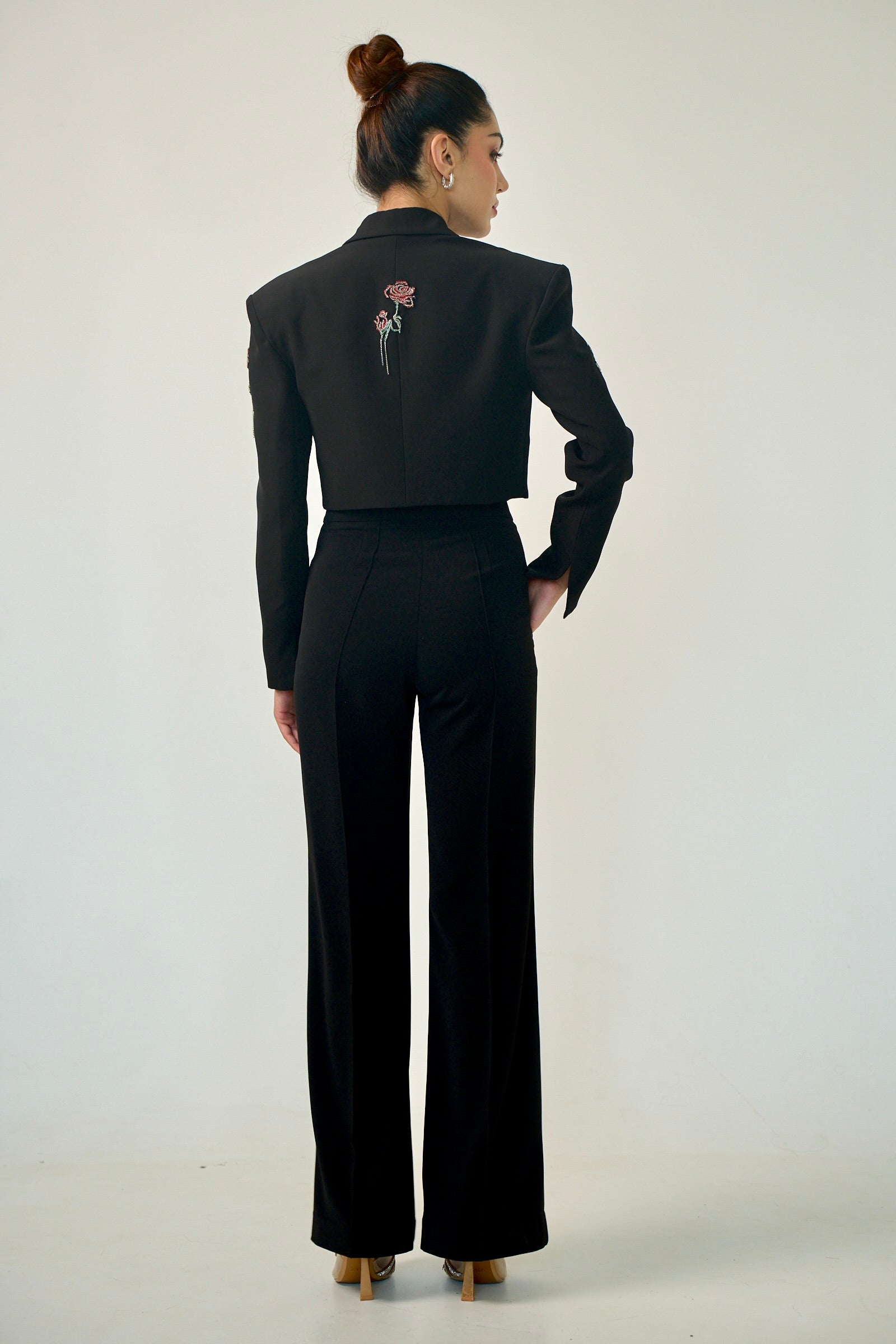Falling Roses Crop Jacket in Black
