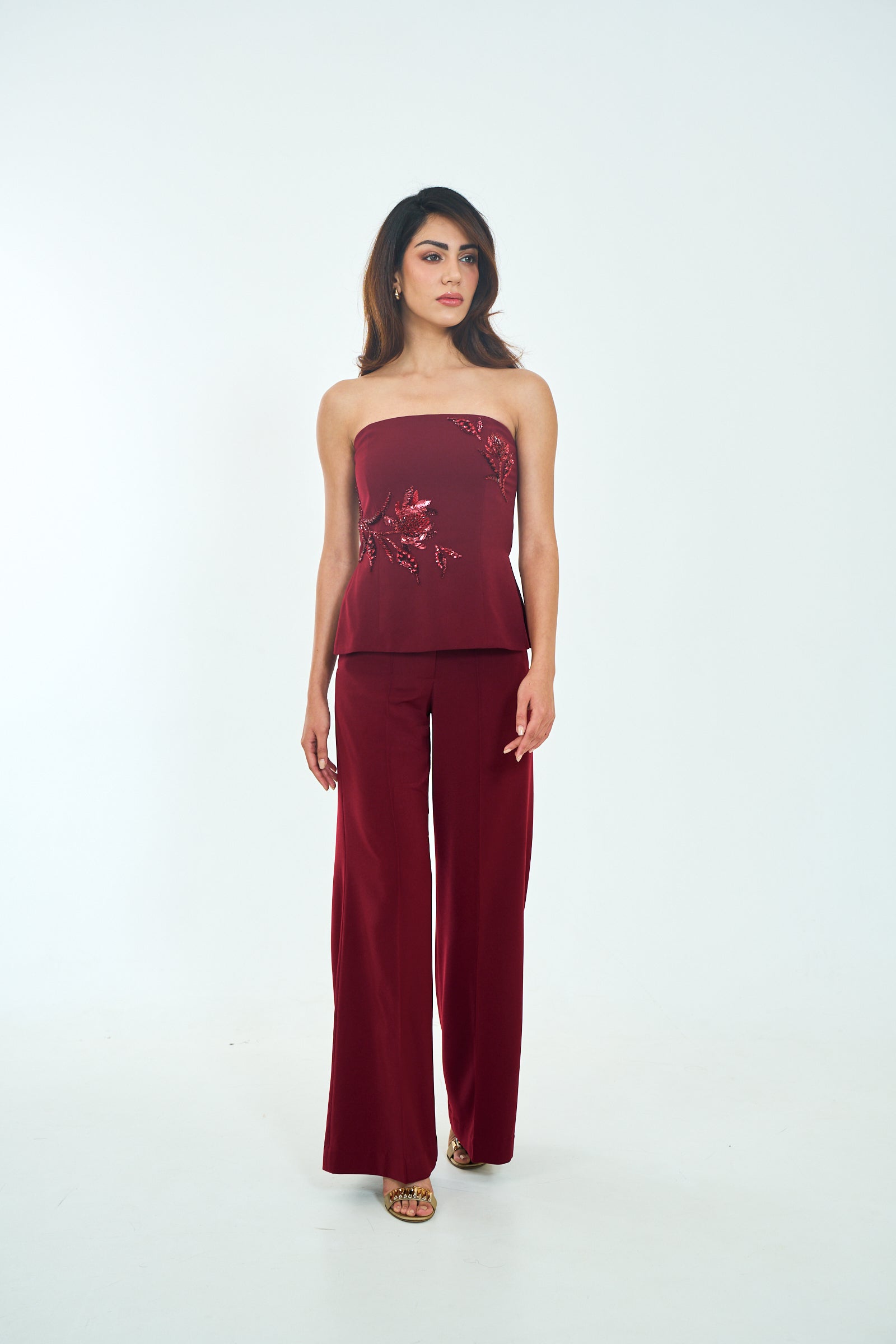 Kylie Waist Cincher Bustier in Burgundy