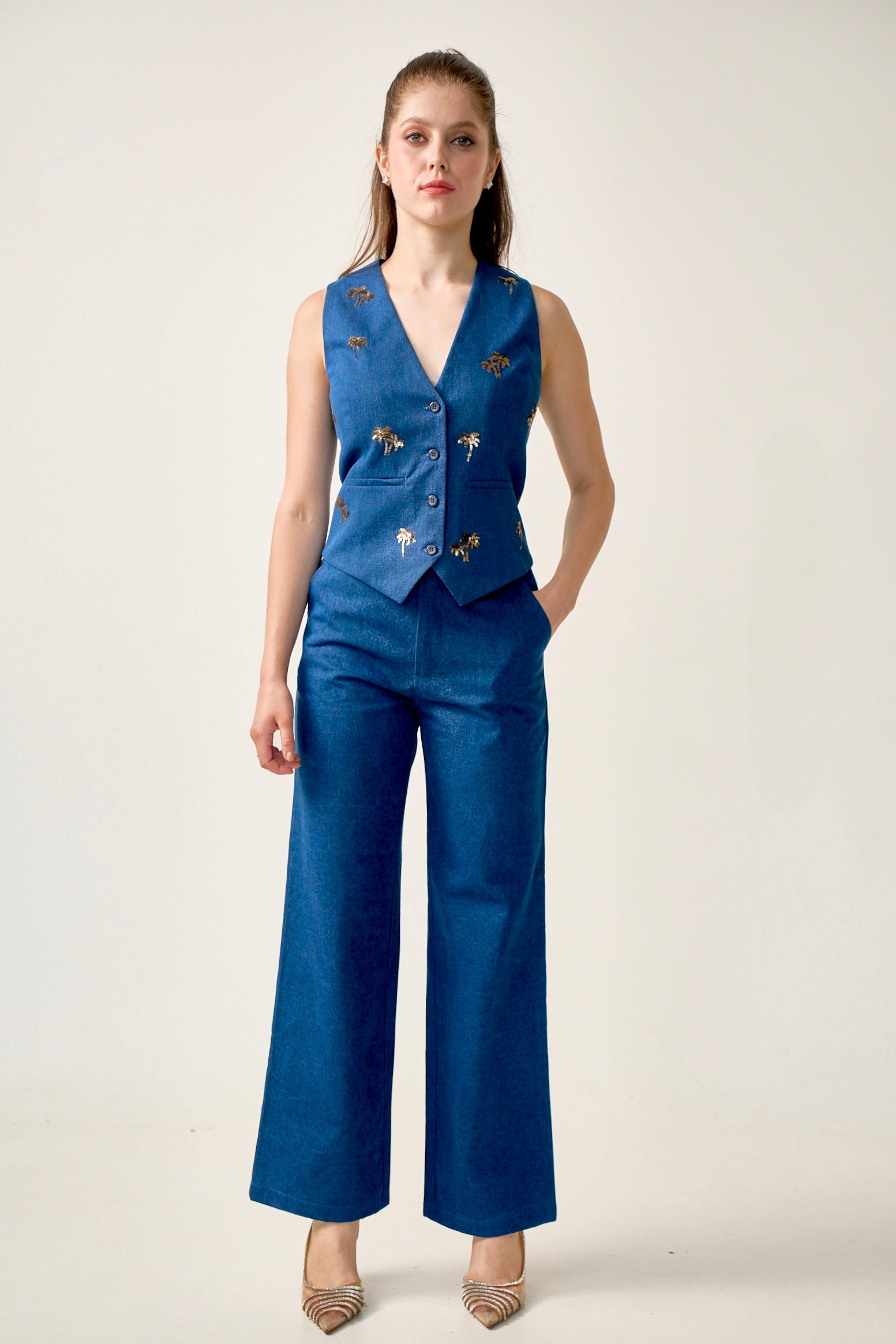 Bombay Denim Vest in Indigo & Vintage Gold