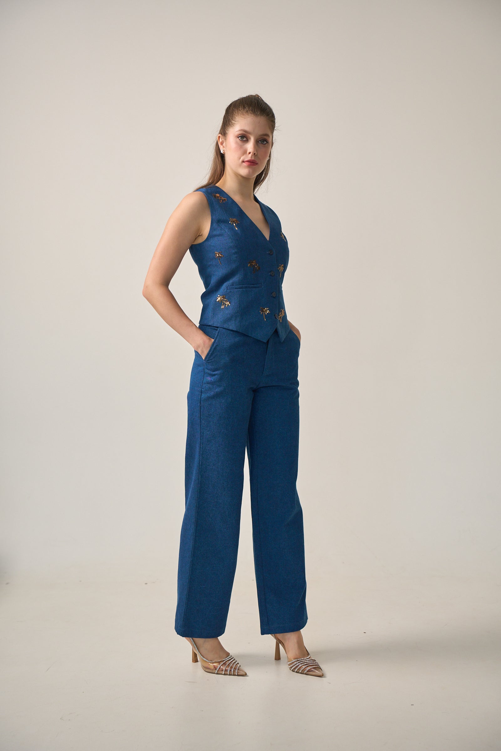 Bombay Denim Vest in Indigo & Vintage Gold