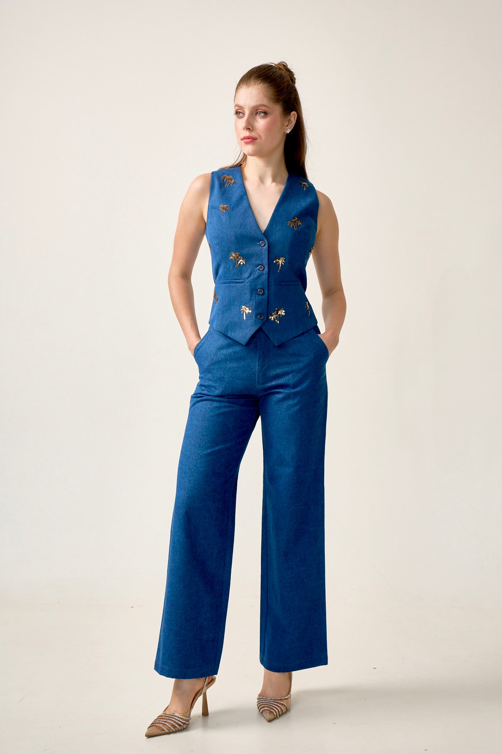 Bombay Denim Vest in Indigo & Vintage Gold