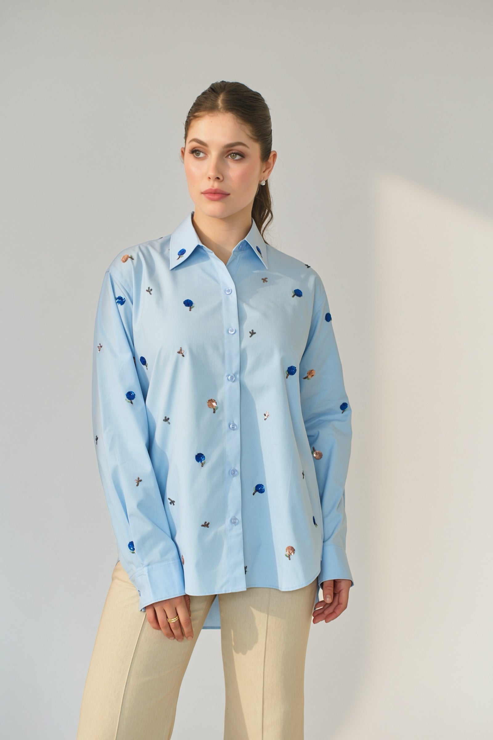 Daisy Poplin Shirt in Sky Blue