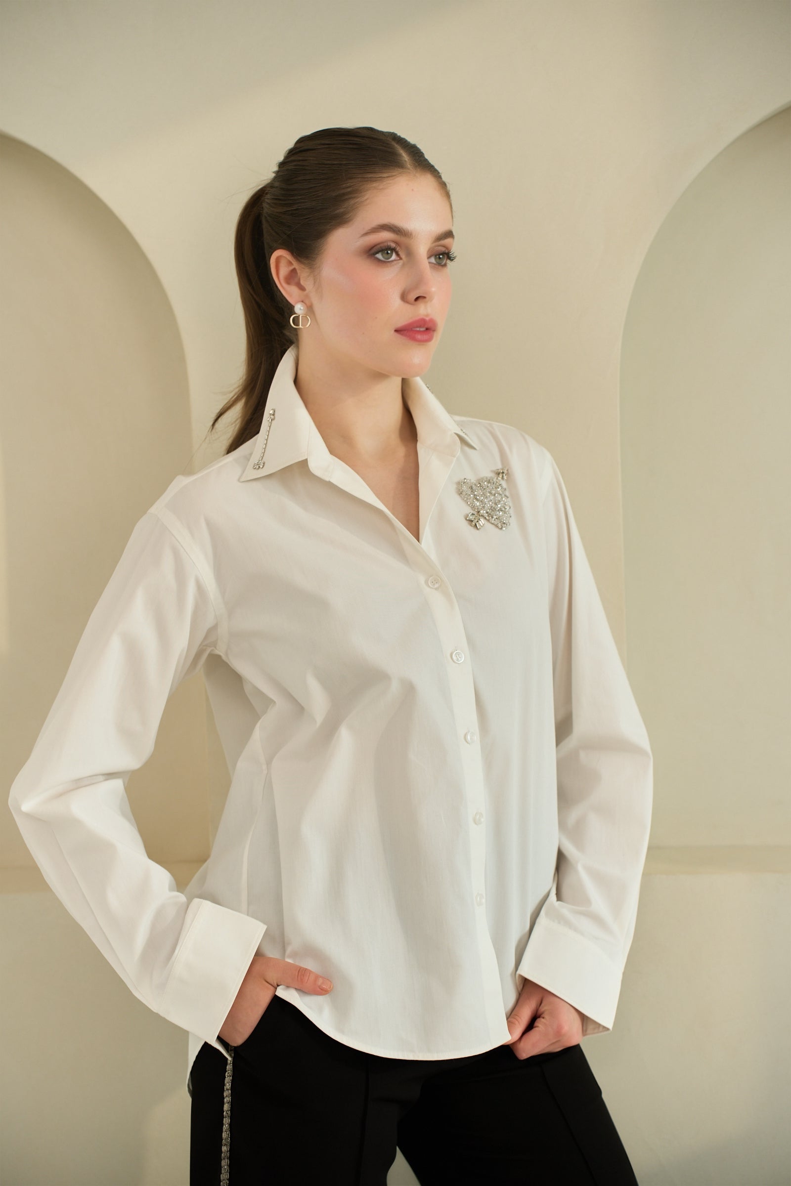 Crystal Heart Poplin Shirt in White