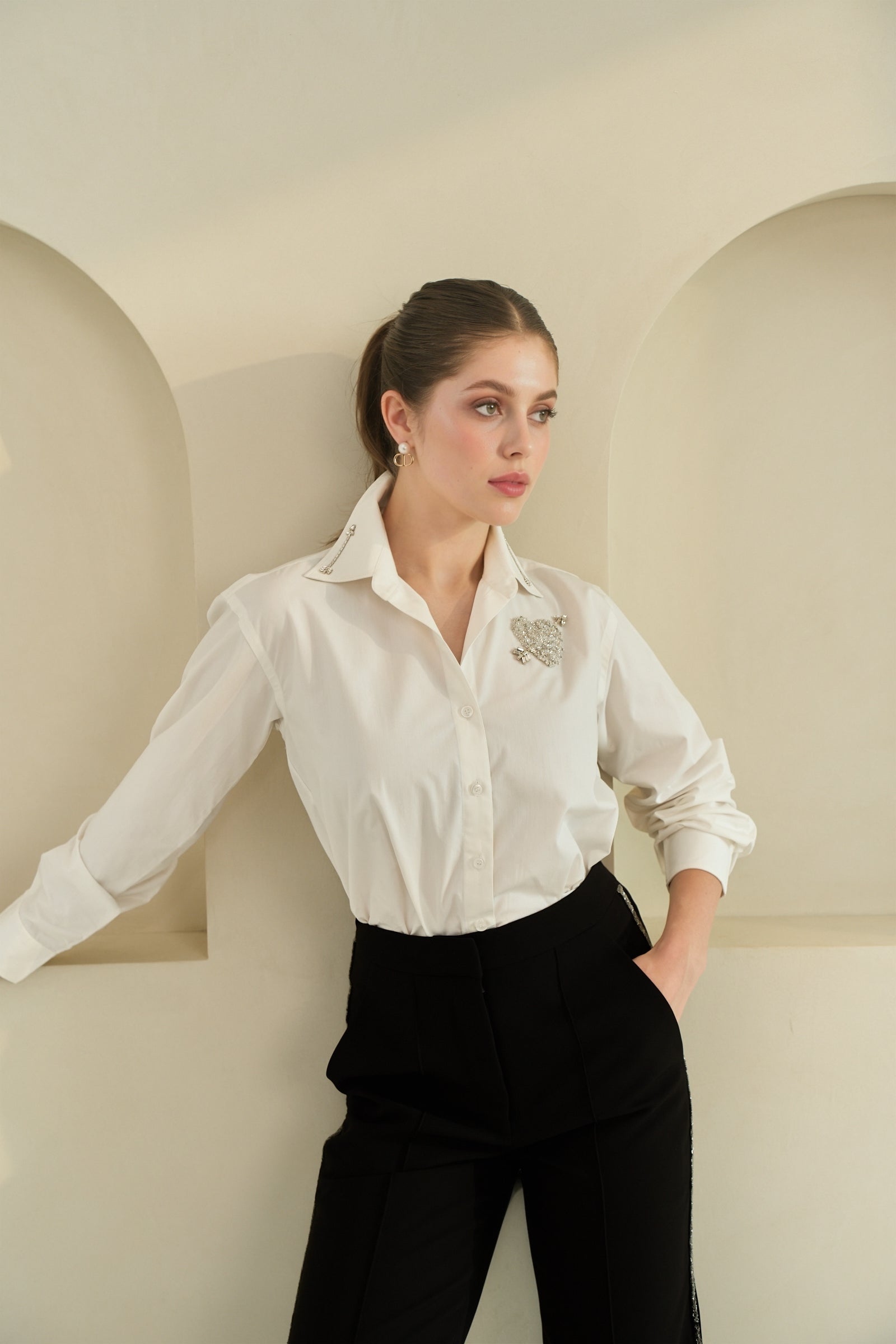 Crystal Heart Poplin Shirt in White
