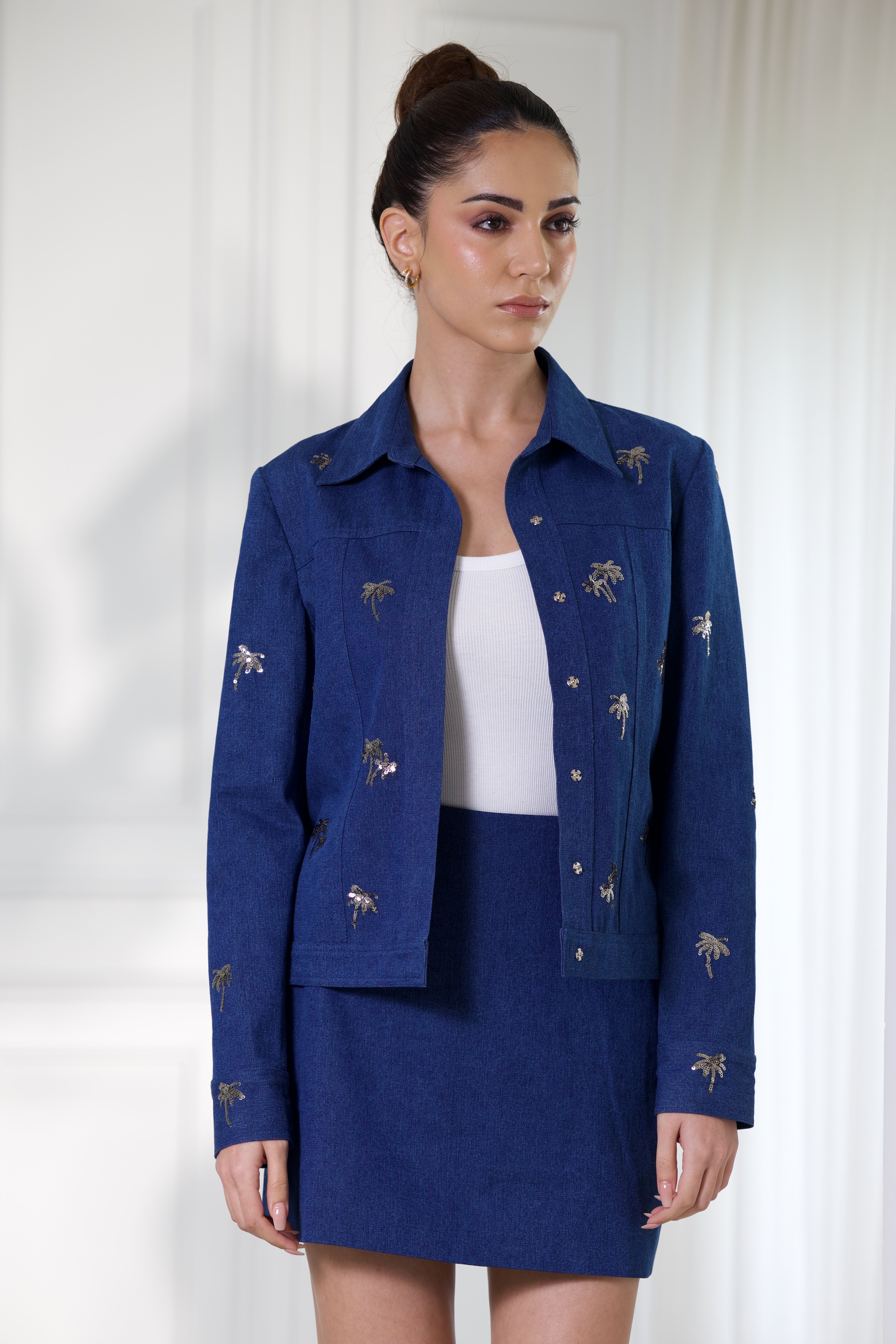 Bombay Denim Jacket in Indigo & Vintage Silver