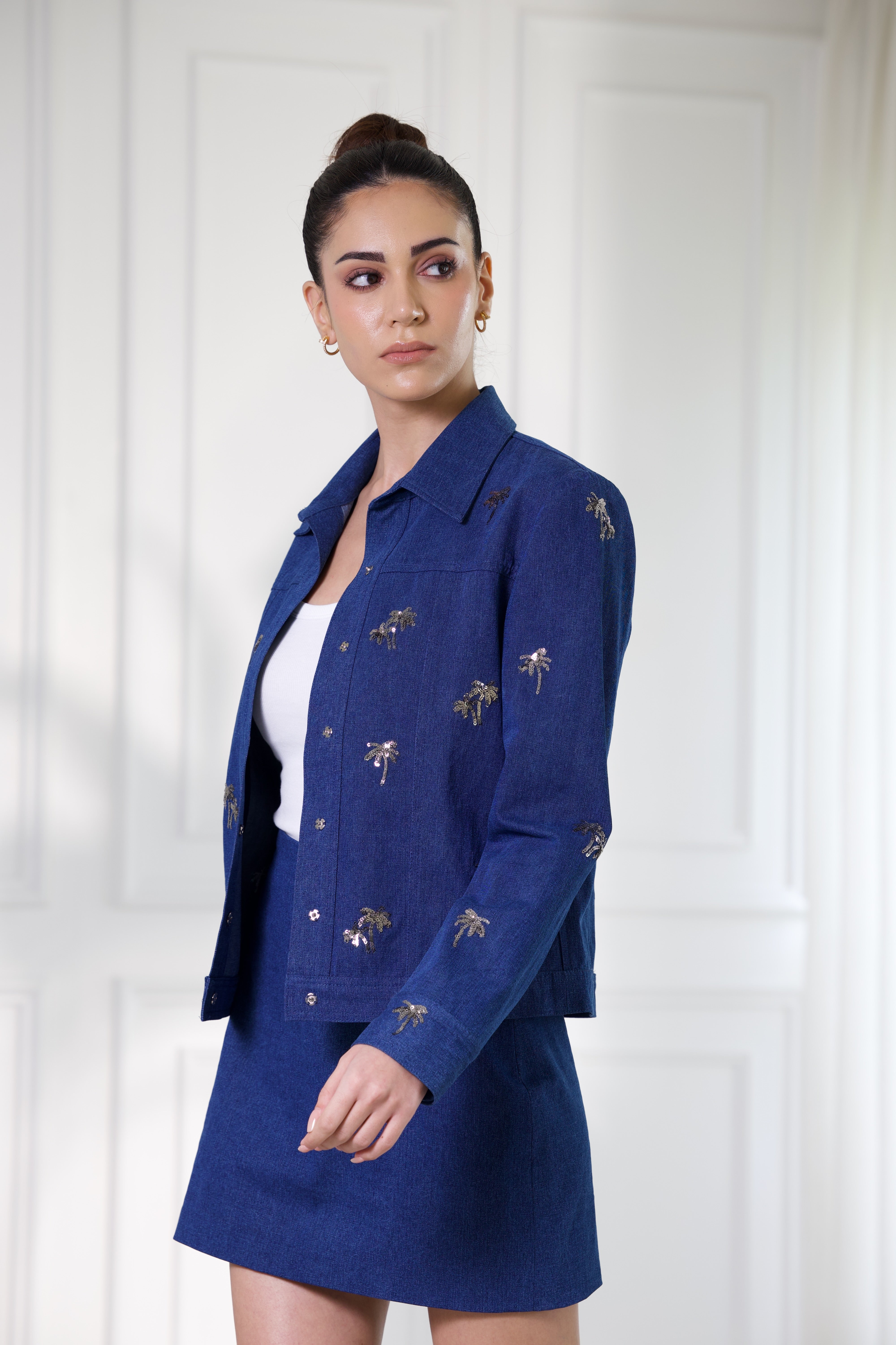 Bombay Denim Jacket in Indigo & Vintage Silver