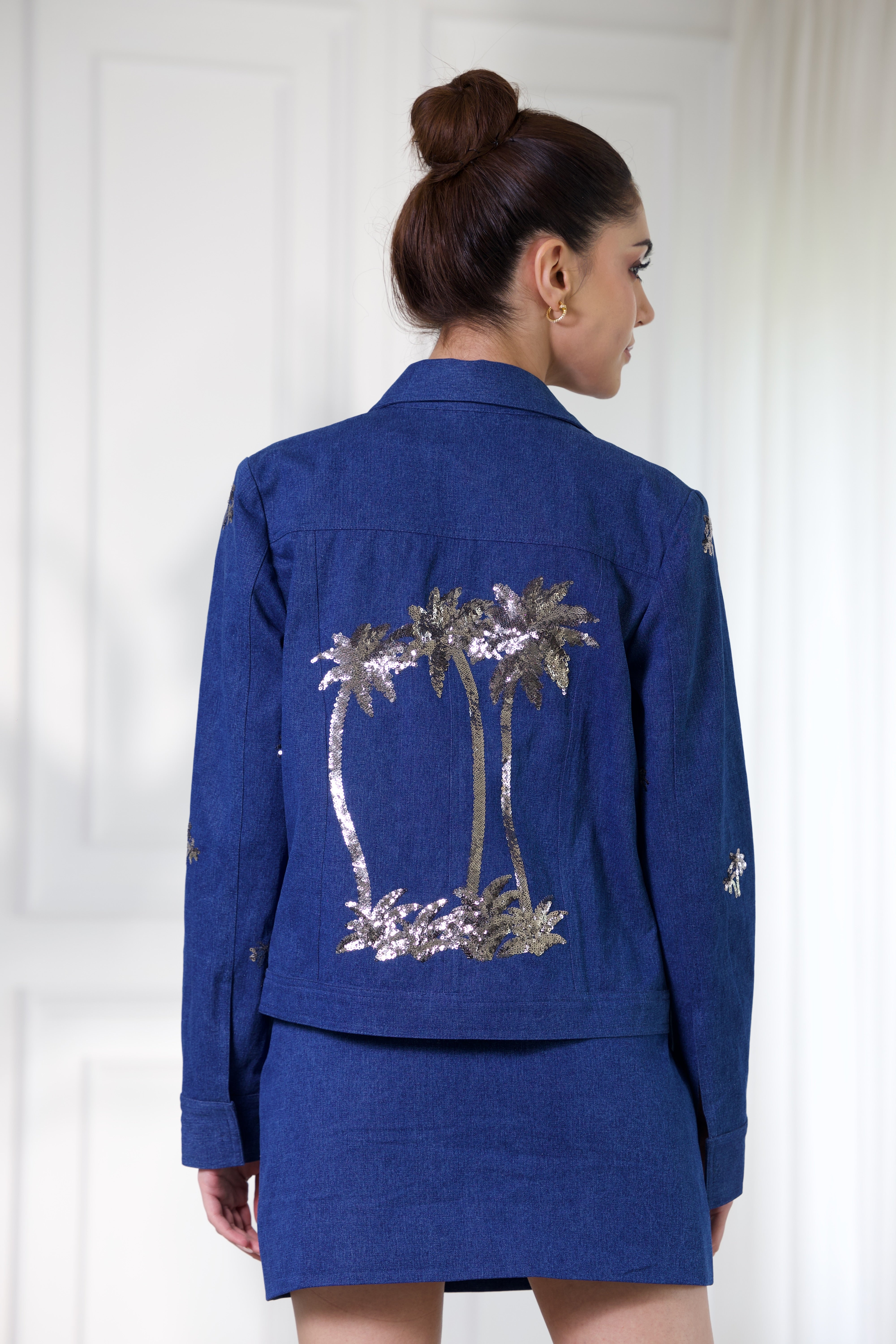 Bombay Denim Jacket in Indigo & Vintage Silver