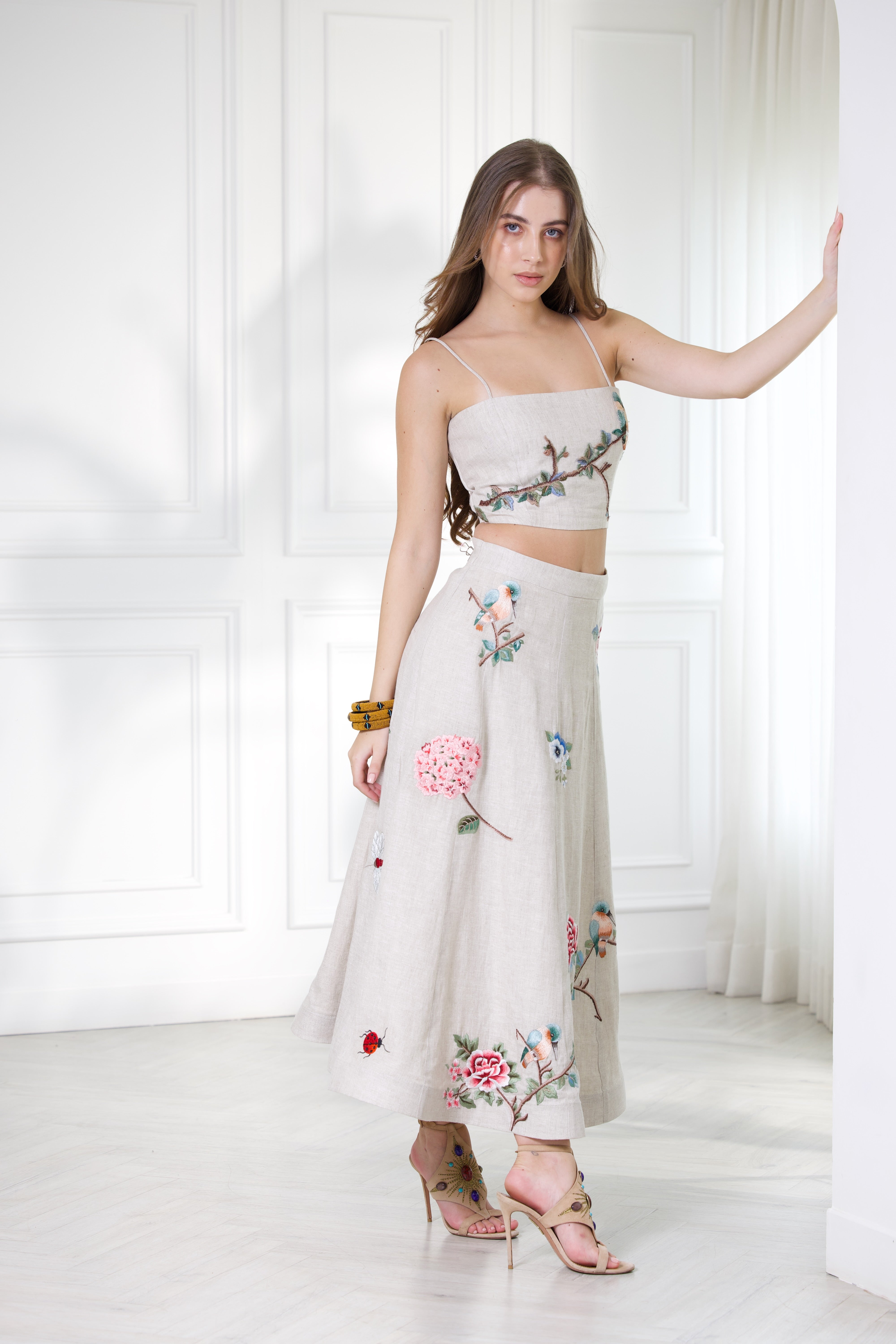 Gardenia Linen Umbrella Skirt in Oat