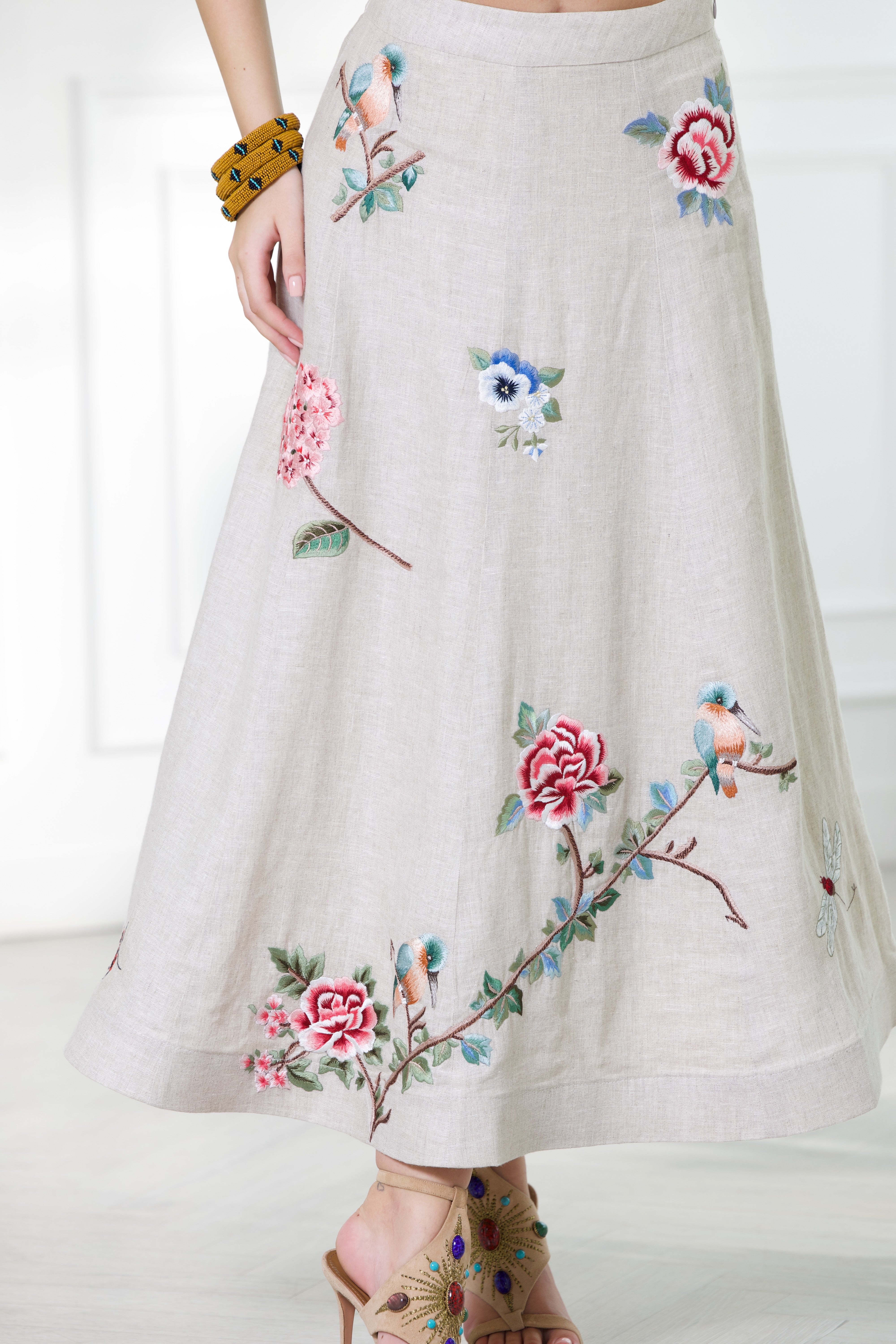 Gardenia Linen Umbrella Skirt in Oat