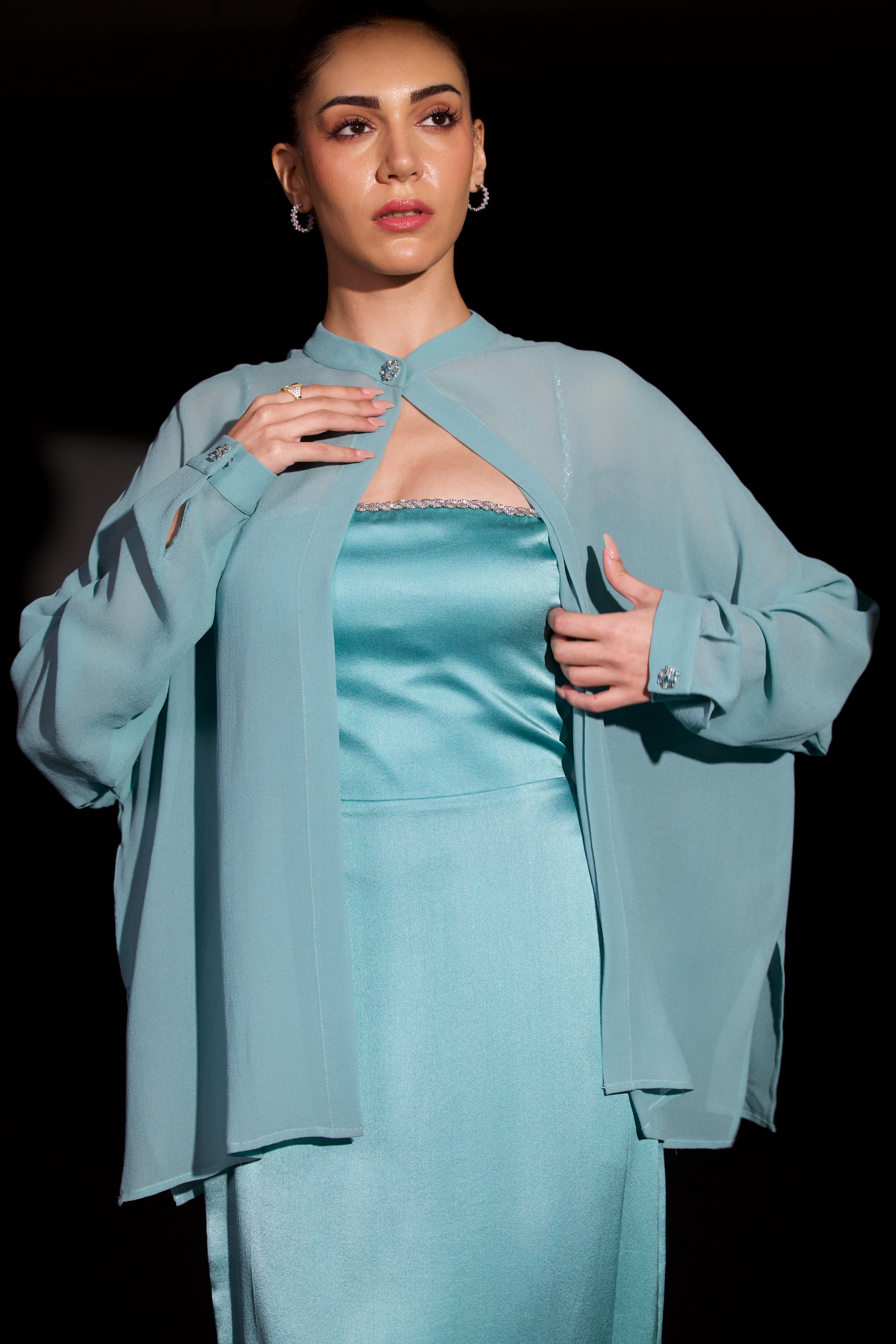 Silk Flowy Shirt with Crystal Buttons
